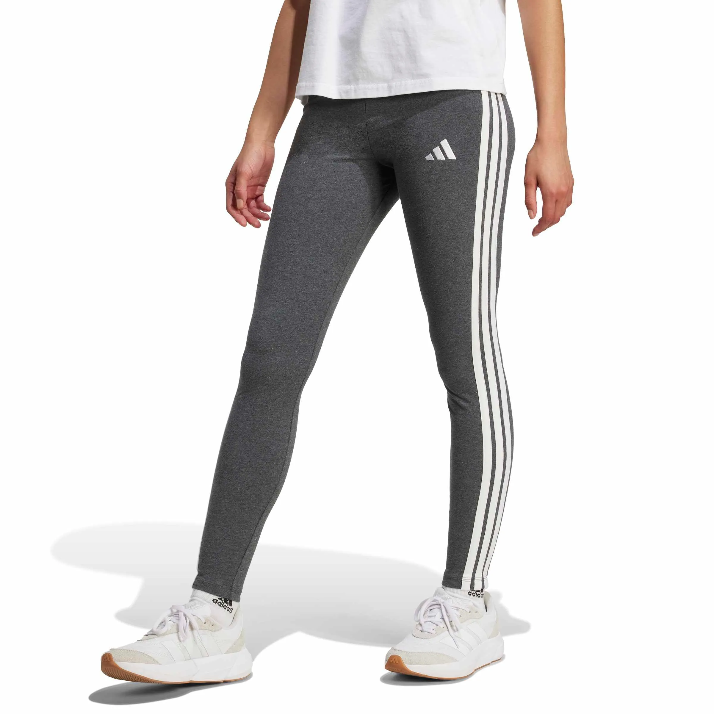 adidas Essentials 3-Stripes Cotton Leggings, Dark Grey Heather/White, XS - immagine 3
