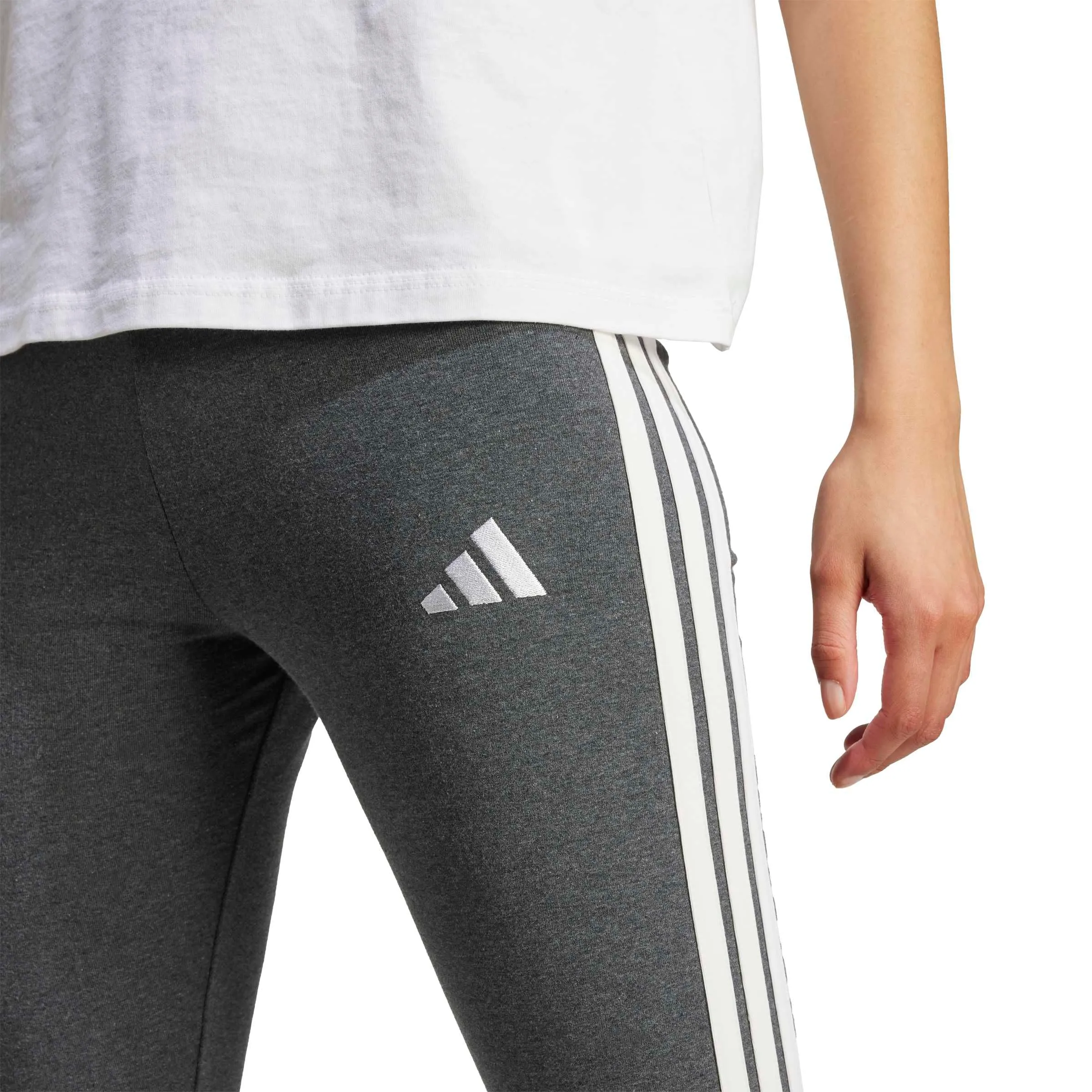 adidas Essentials 3-Stripes Cotton Leggings, Dark Grey Heather/White, XS - immagine 4