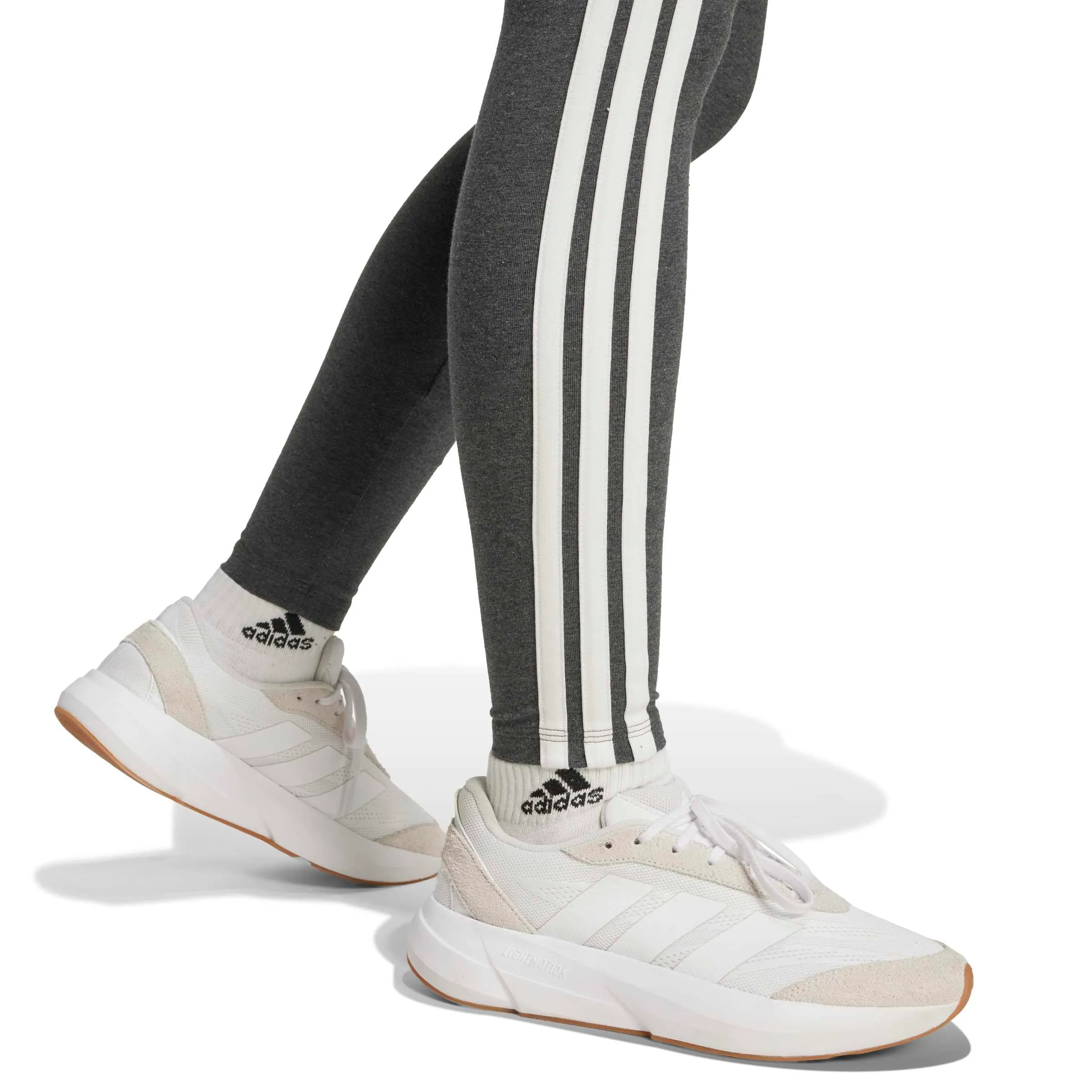 adidas Essentials 3-Stripes Cotton Leggings, Dark Grey Heather/White, XS - immagine 5