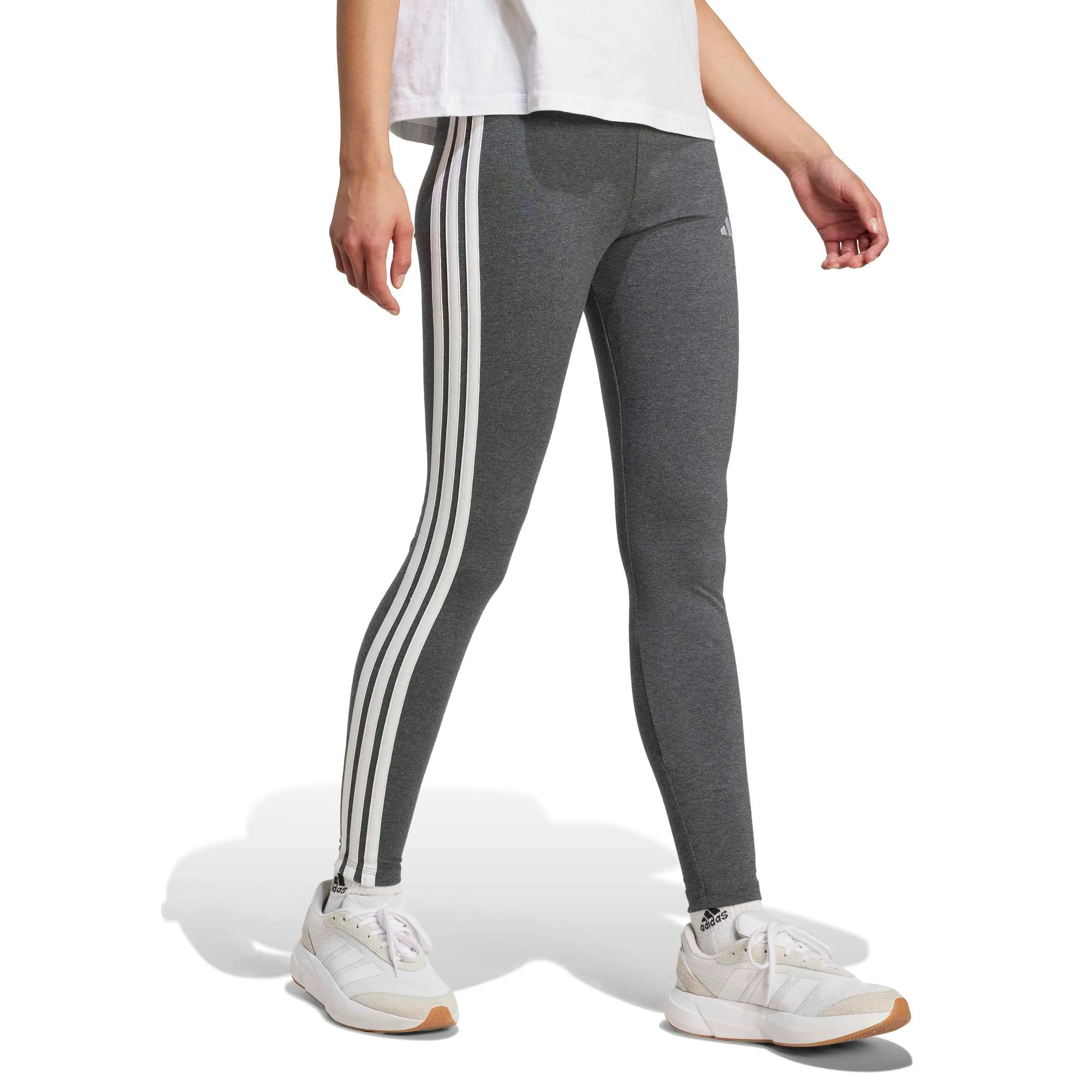 adidas Essentials 3-Stripes Cotton Leggings, Dark Grey Heather/White, XS - immagine 6