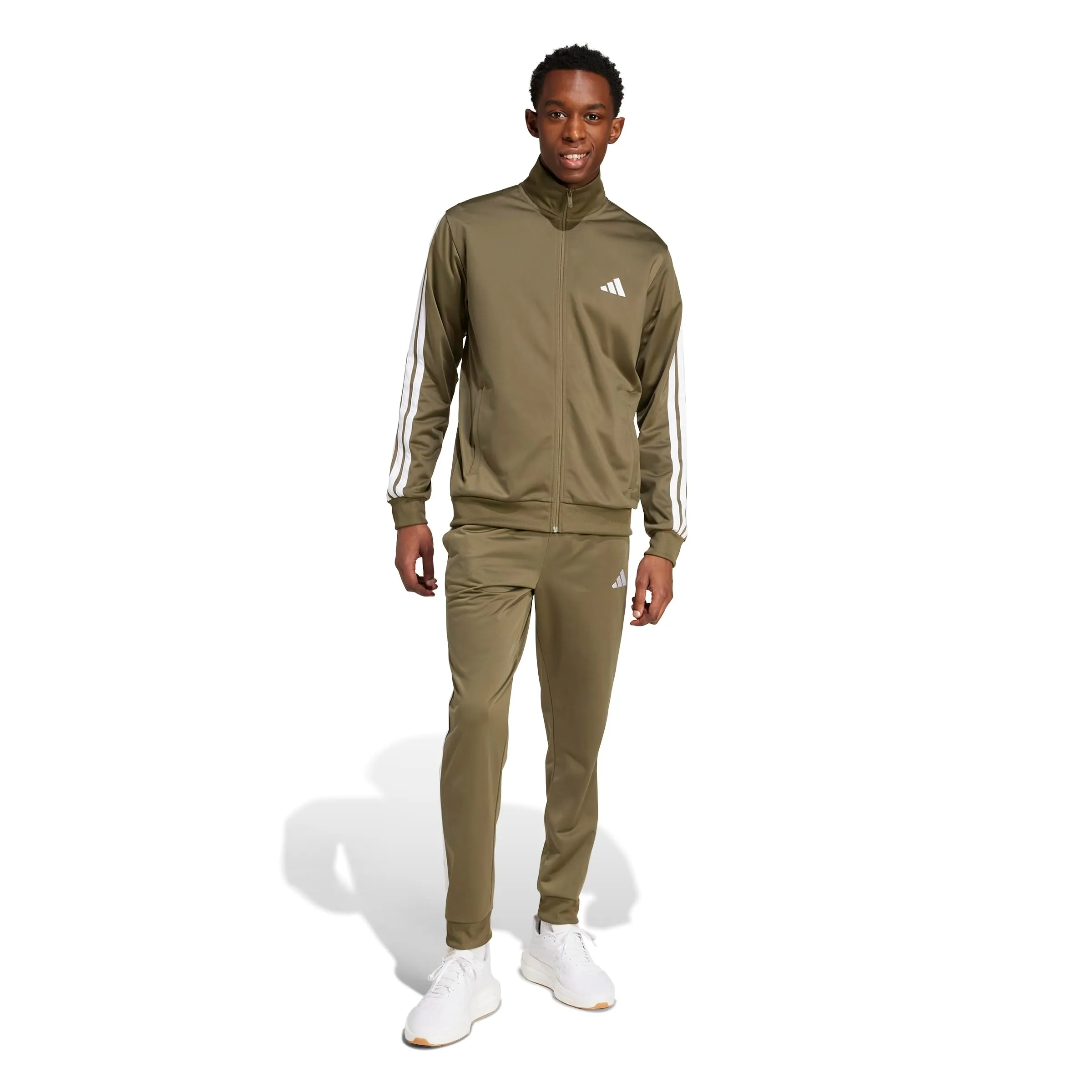 adidas Sportswear Basic 3 Stripes Tricot Track Suit, Olive Strata/White, S - immagine 3