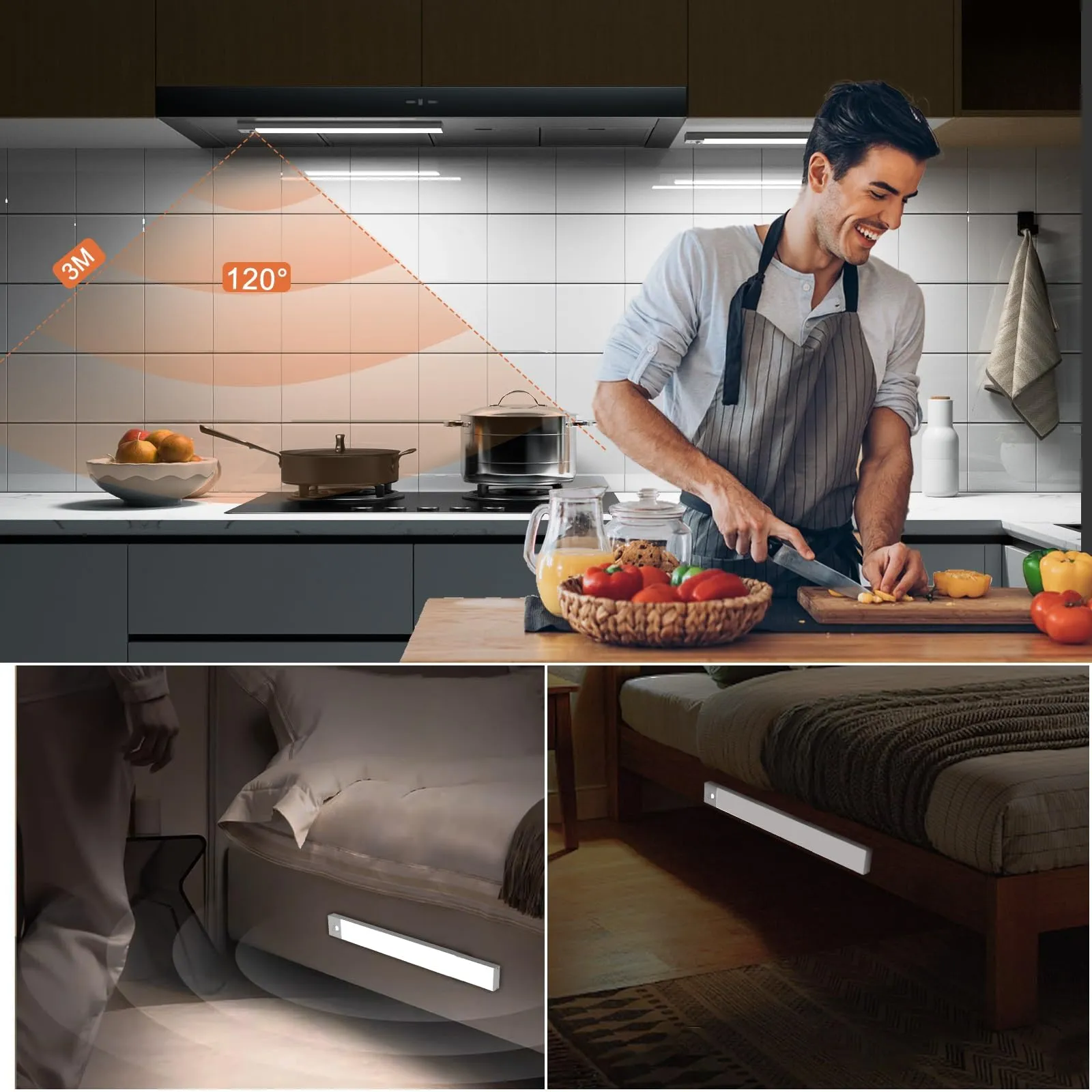 OUILA Luce Armadio LED con Sensore, Sottopensile Cucina, 3 Colori, 32cm, 2 Pezzi - immagine 4
