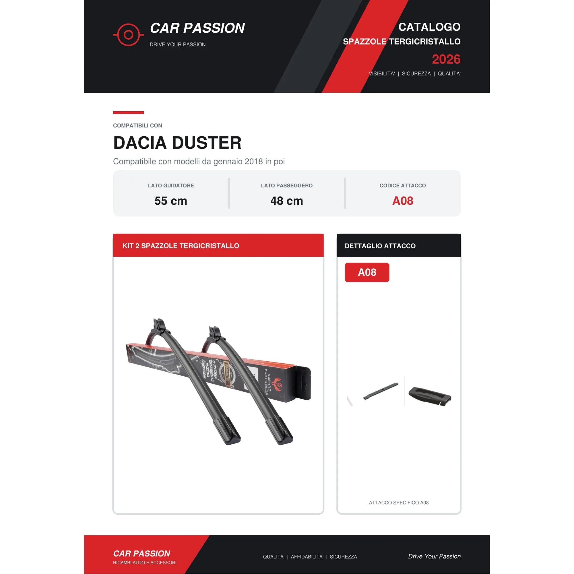 Car Passion Spazzole Tergicristallo per Dacia Duster dal 2018, 55+48 cm - immagine 8
