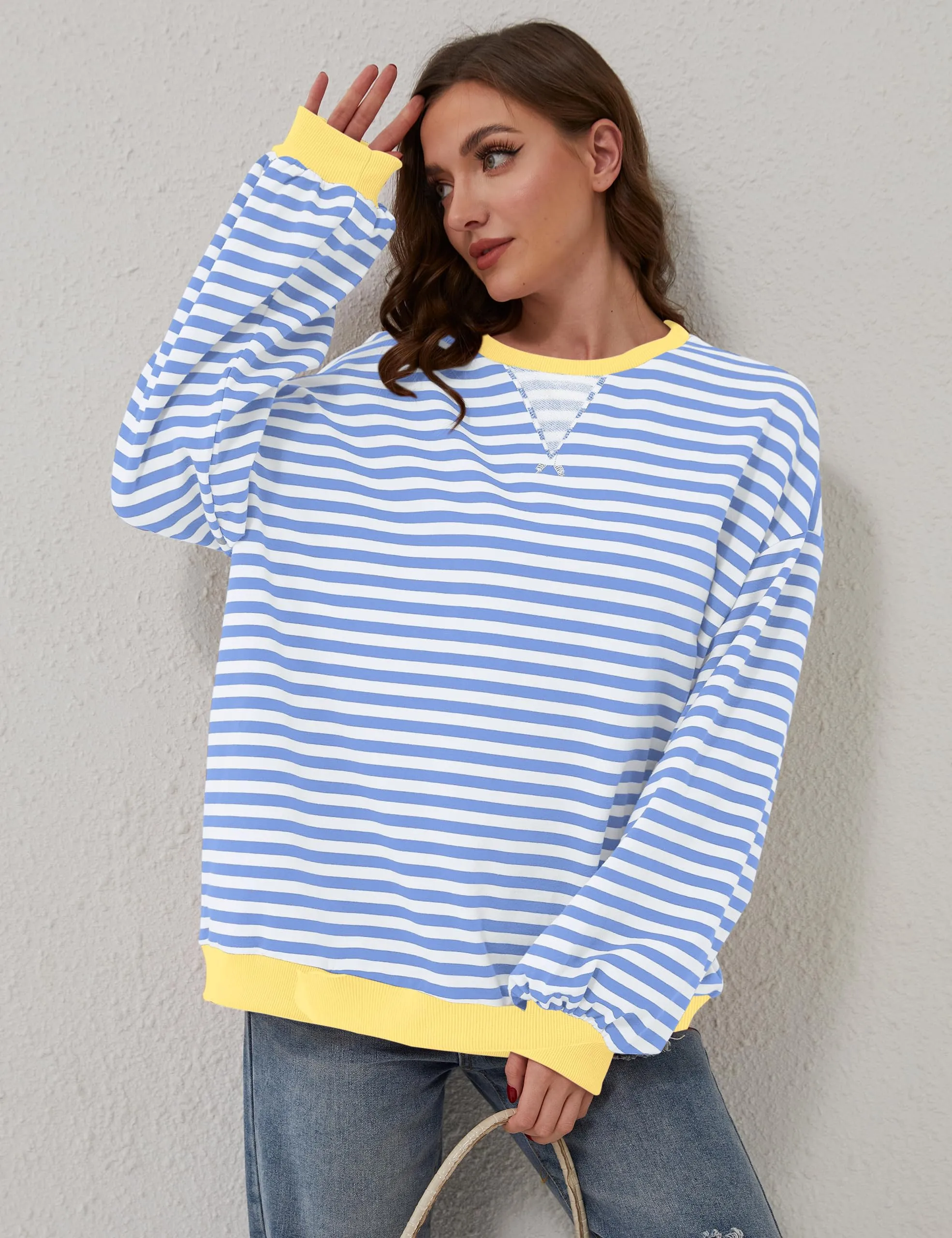 DUOEASE Felpa Donna Oversize a Righe Manica Lunga Top Y2K - immagine 4