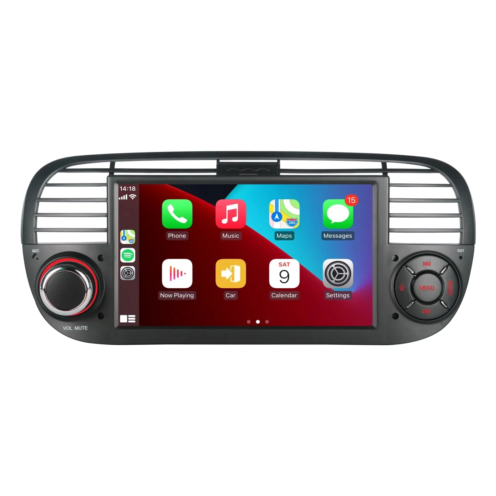 Aphrfamma Autoradio per Fiat 500 2007-2015, CarPlay Wireless e Android Auto, 7 Pollici IPS, Bluetooth, FM/AM, USB, Mirror Link, Nero - immagine 1