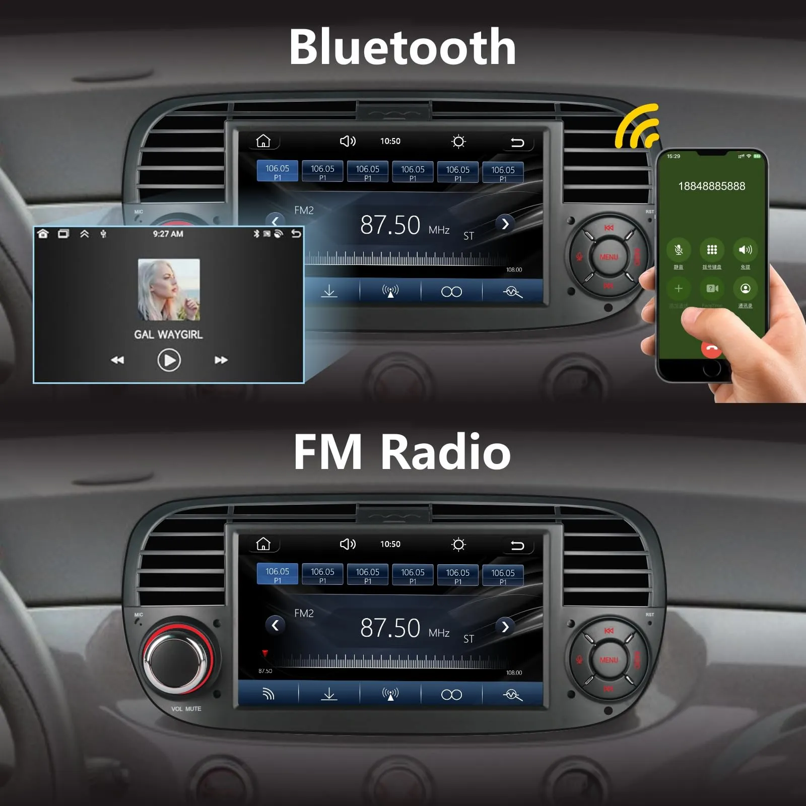 Aphrfamma Autoradio per Fiat 500 2007-2015, CarPlay Wireless e Android Auto, 7 Pollici IPS, Bluetooth, FM/AM, USB, Mirror Link, Nero - immagine 3