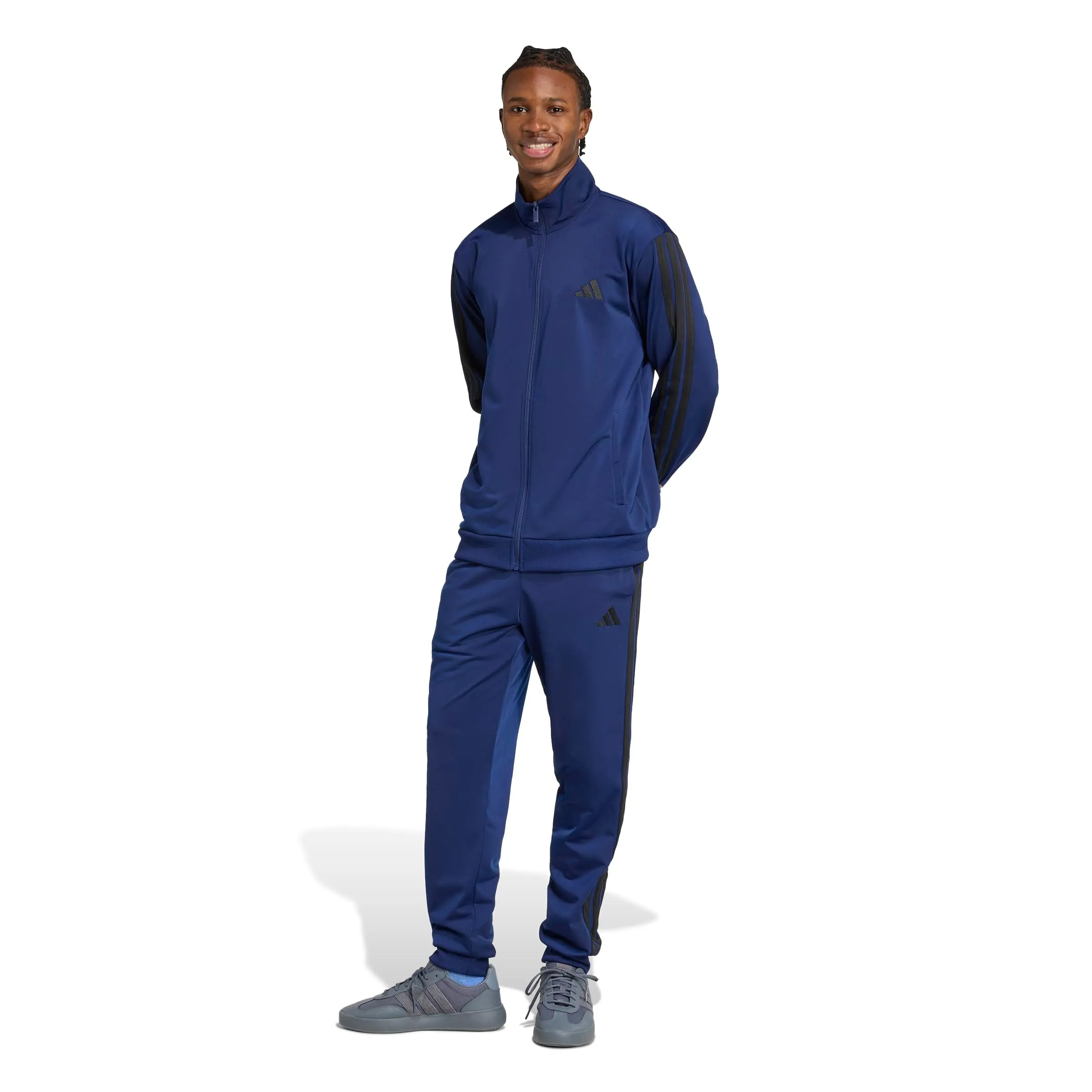 adidas Sportswear Basic 3 Stripes Tricot Tracksuit, Dark Blue/Black, S - immagine 3