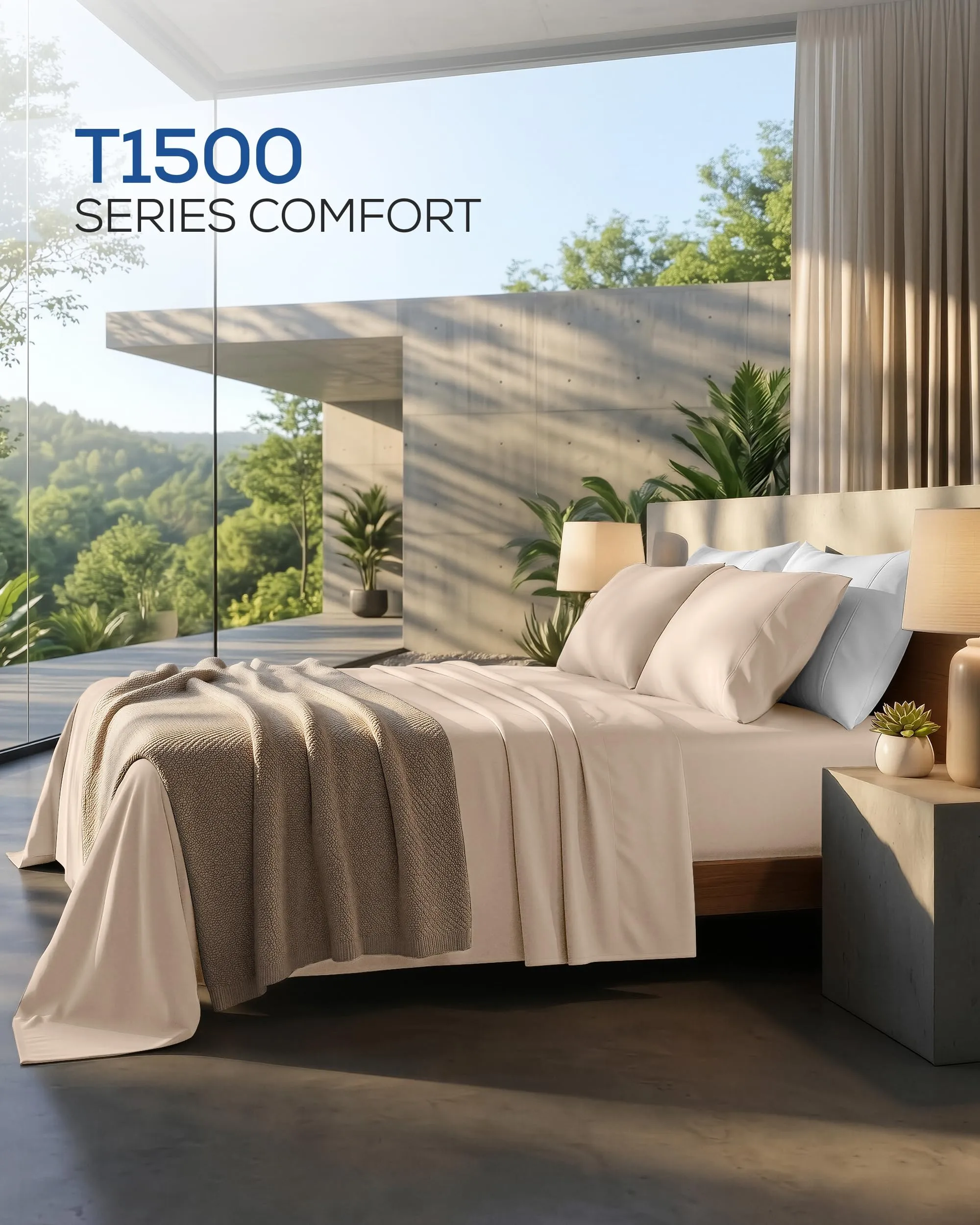Utopia Bedding Set di lenzuola in microfibra spazzolata per letto king size, 4 pezzi, beige - immagine 2