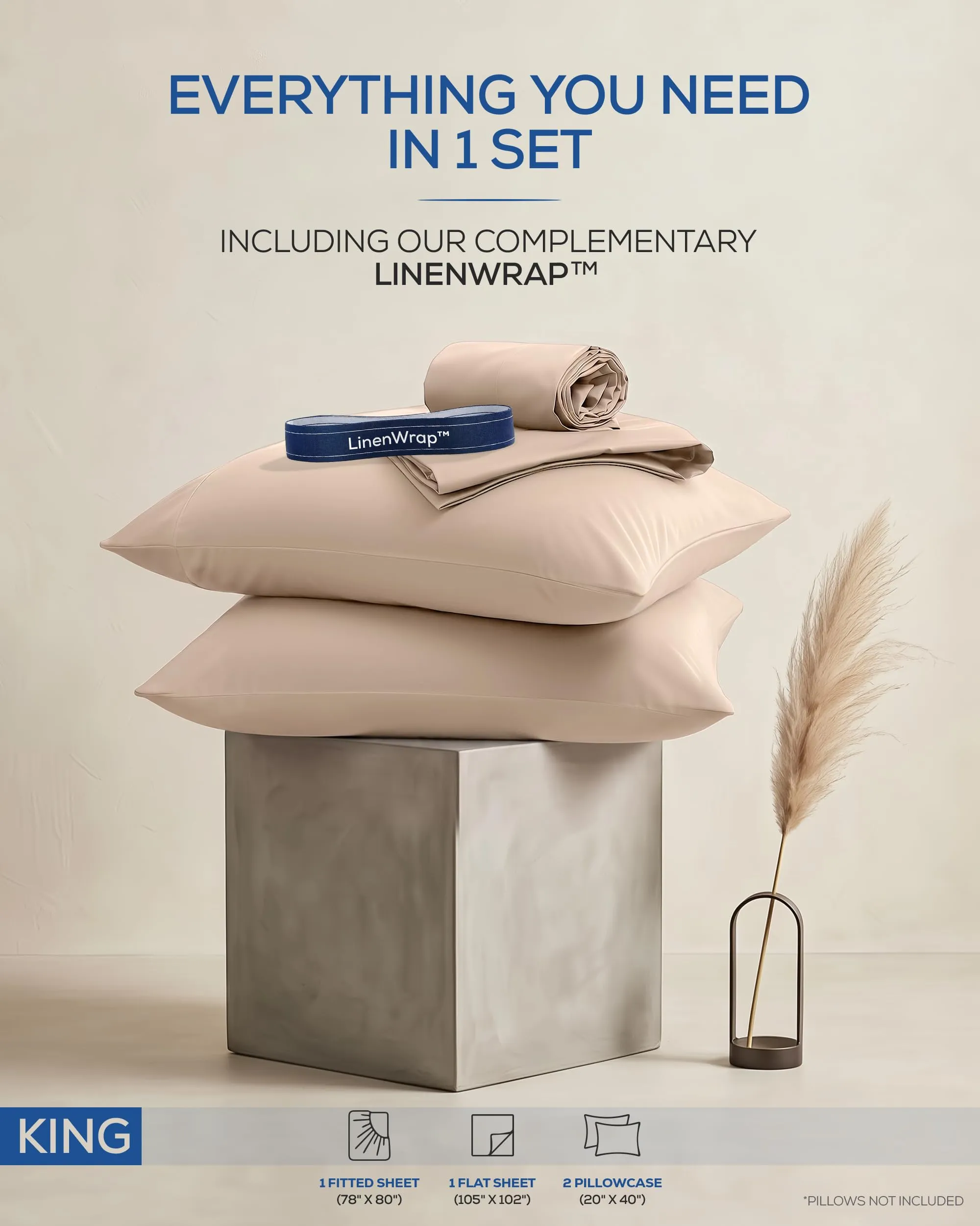 Utopia Bedding Set di lenzuola in microfibra spazzolata per letto king size, 4 pezzi, beige - immagine 3