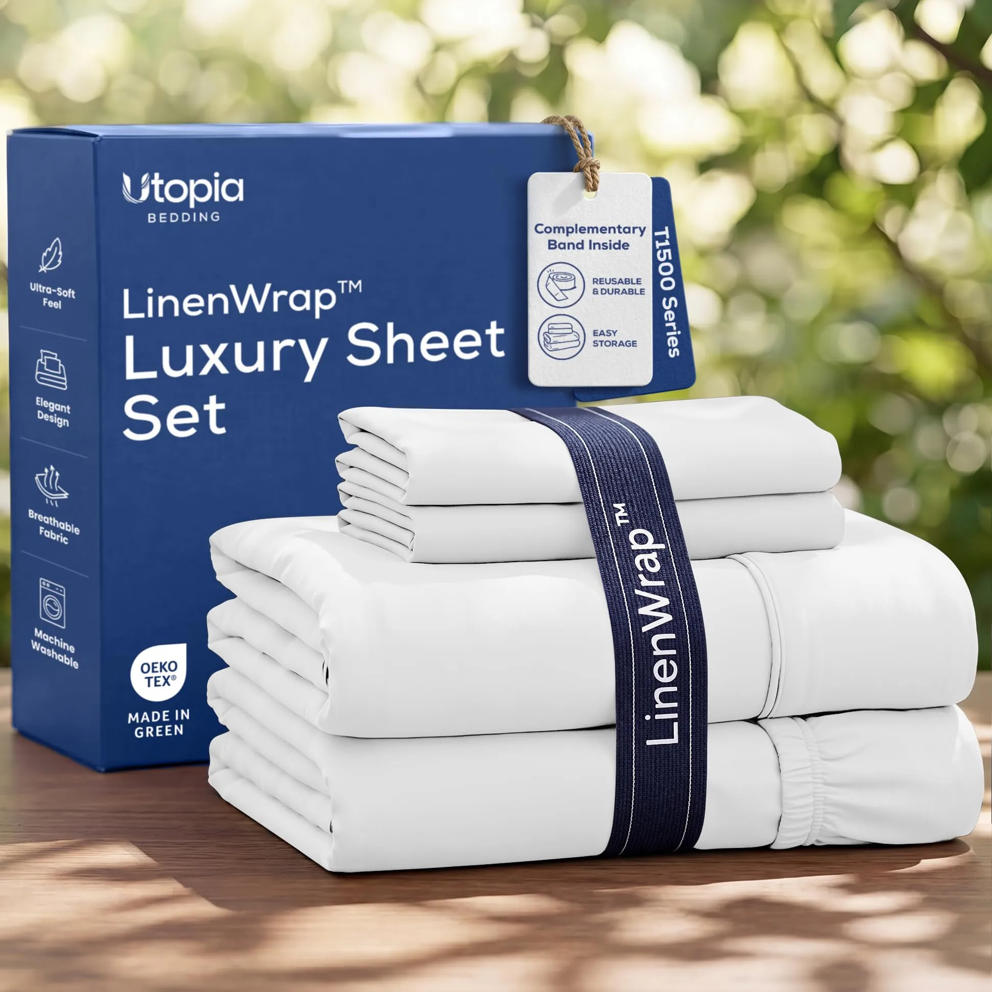 Utopia Bedding Set di Lenzuola in Microfibra Spazzolata, Queen Size, 4 Pezzi (Bianco) - immagine 1