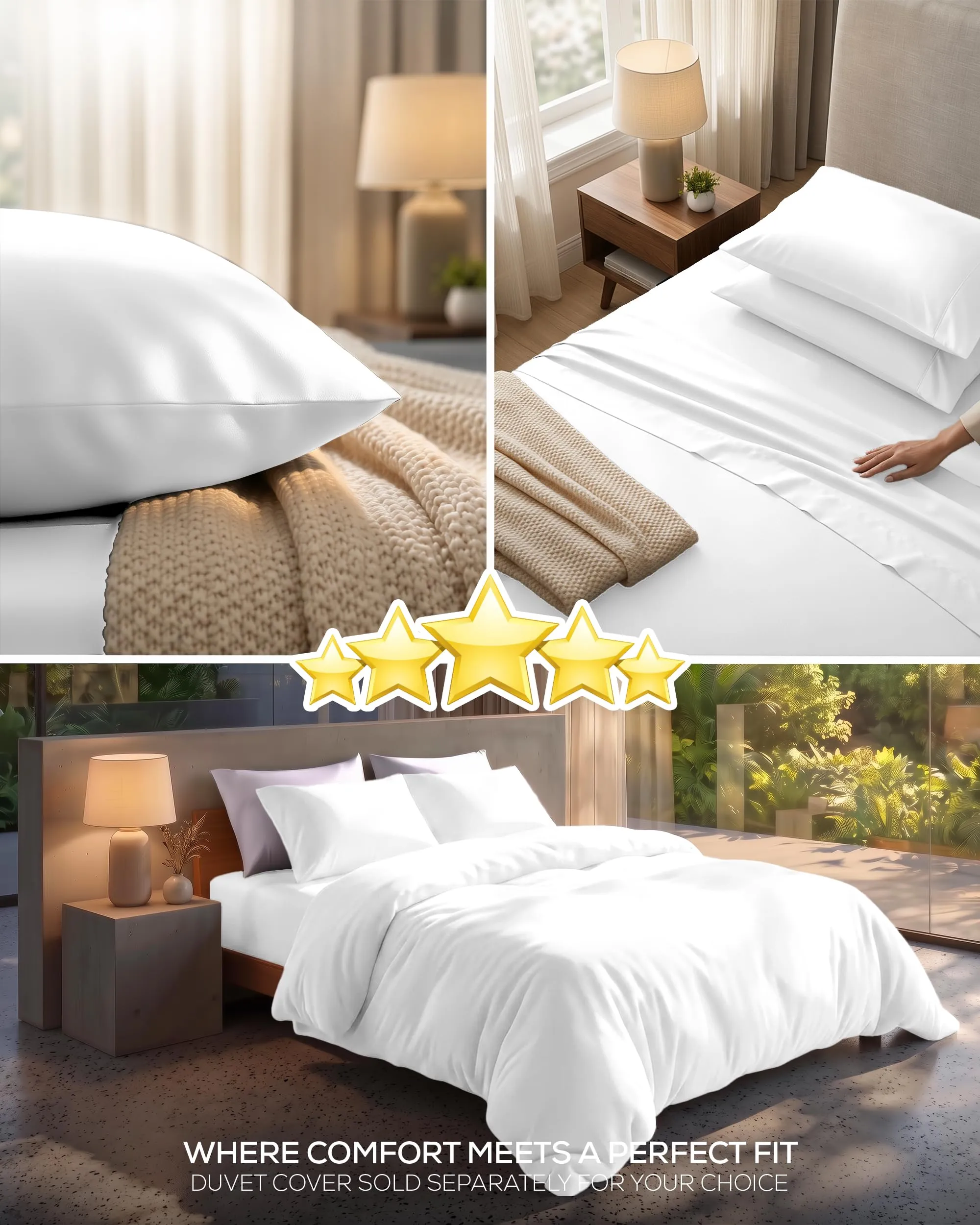 Utopia Bedding Set di Lenzuola in Microfibra Spazzolata, Queen Size, 4 Pezzi (Bianco) - immagine 6