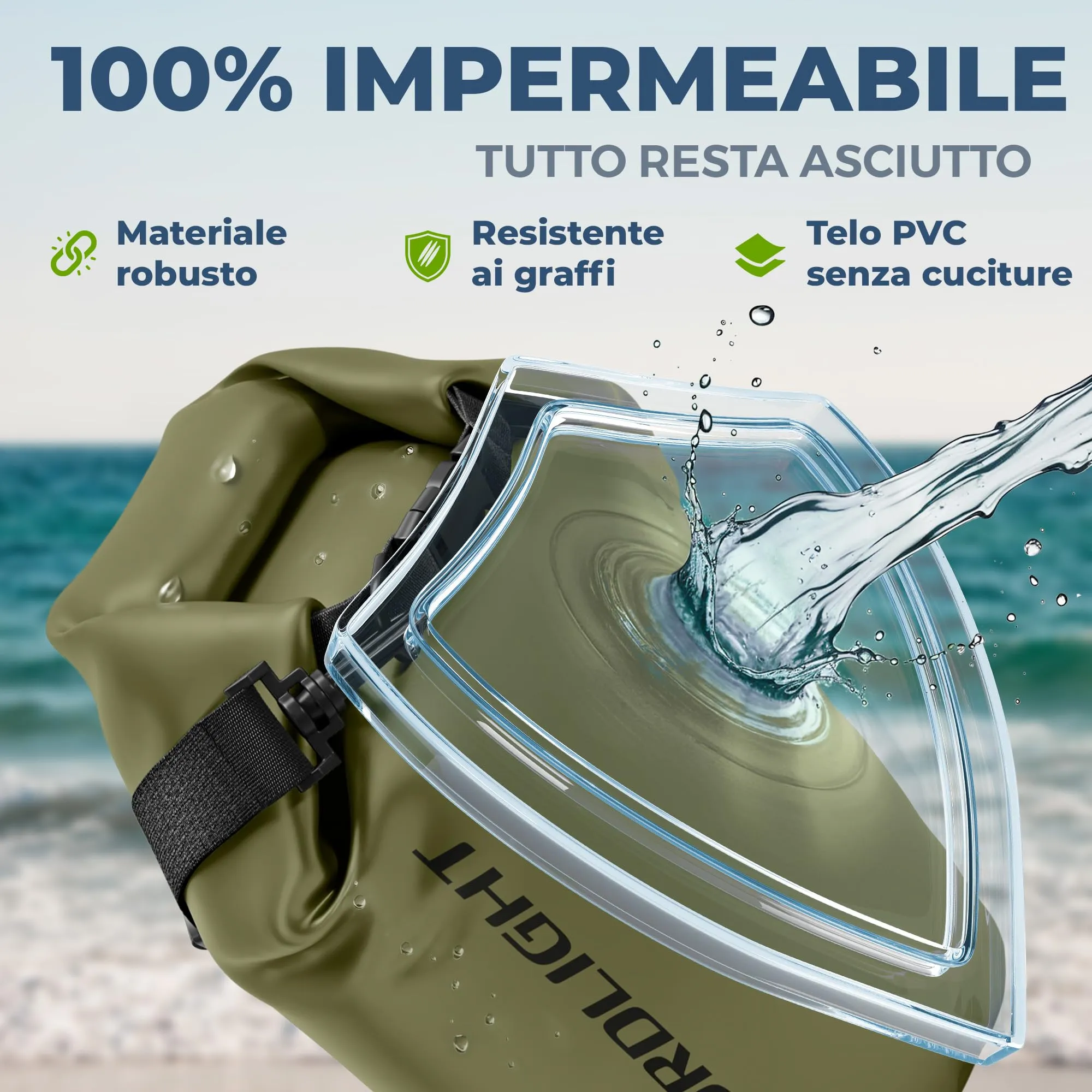 Nordlight Dry Bag Set con Custodia per Cellulare e Marsupio, 10L, Verde Oliva - immagine 5