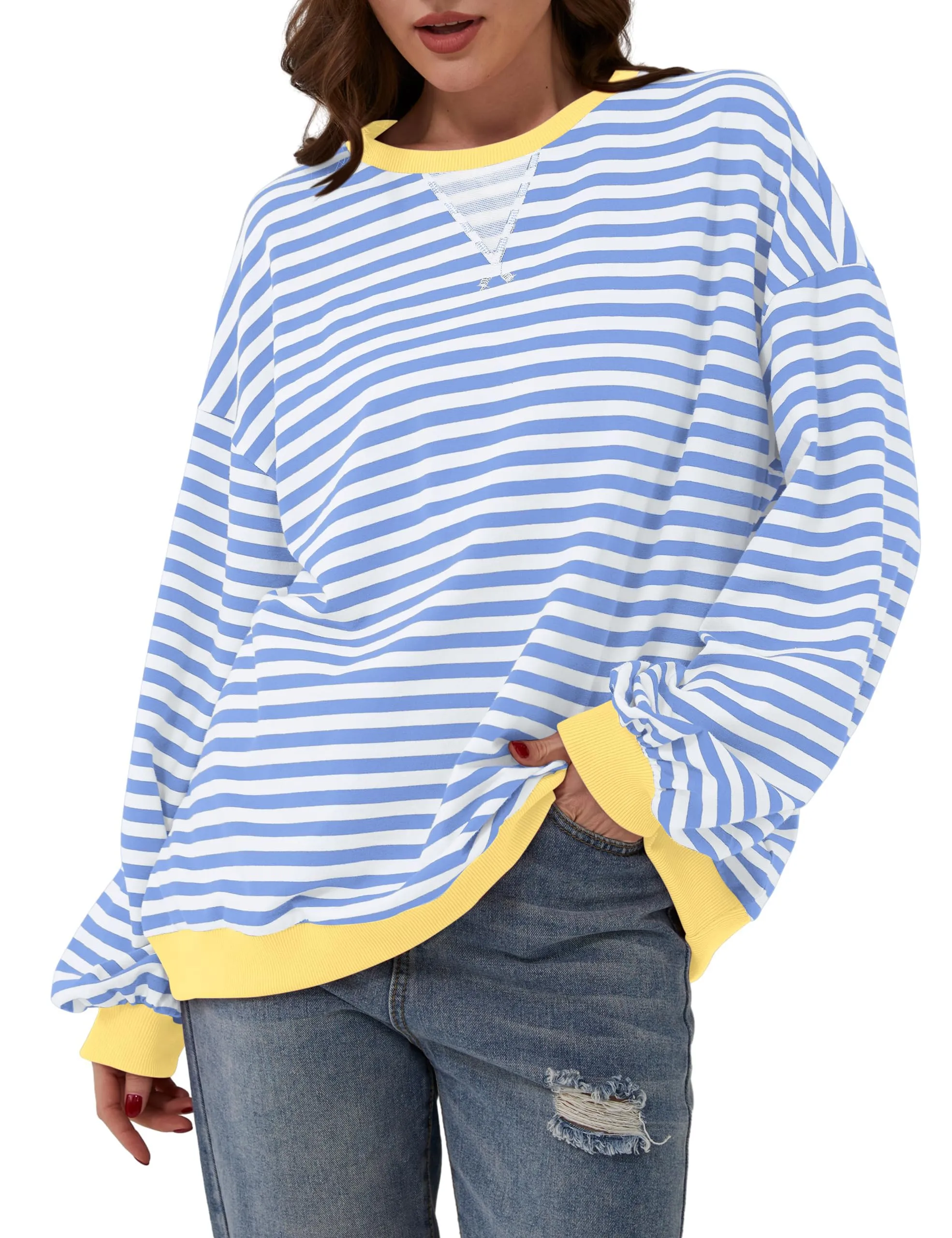 DUOEASE Felpa Donna Oversize a Righe Manica Lunga Top Y2K - immagine 2