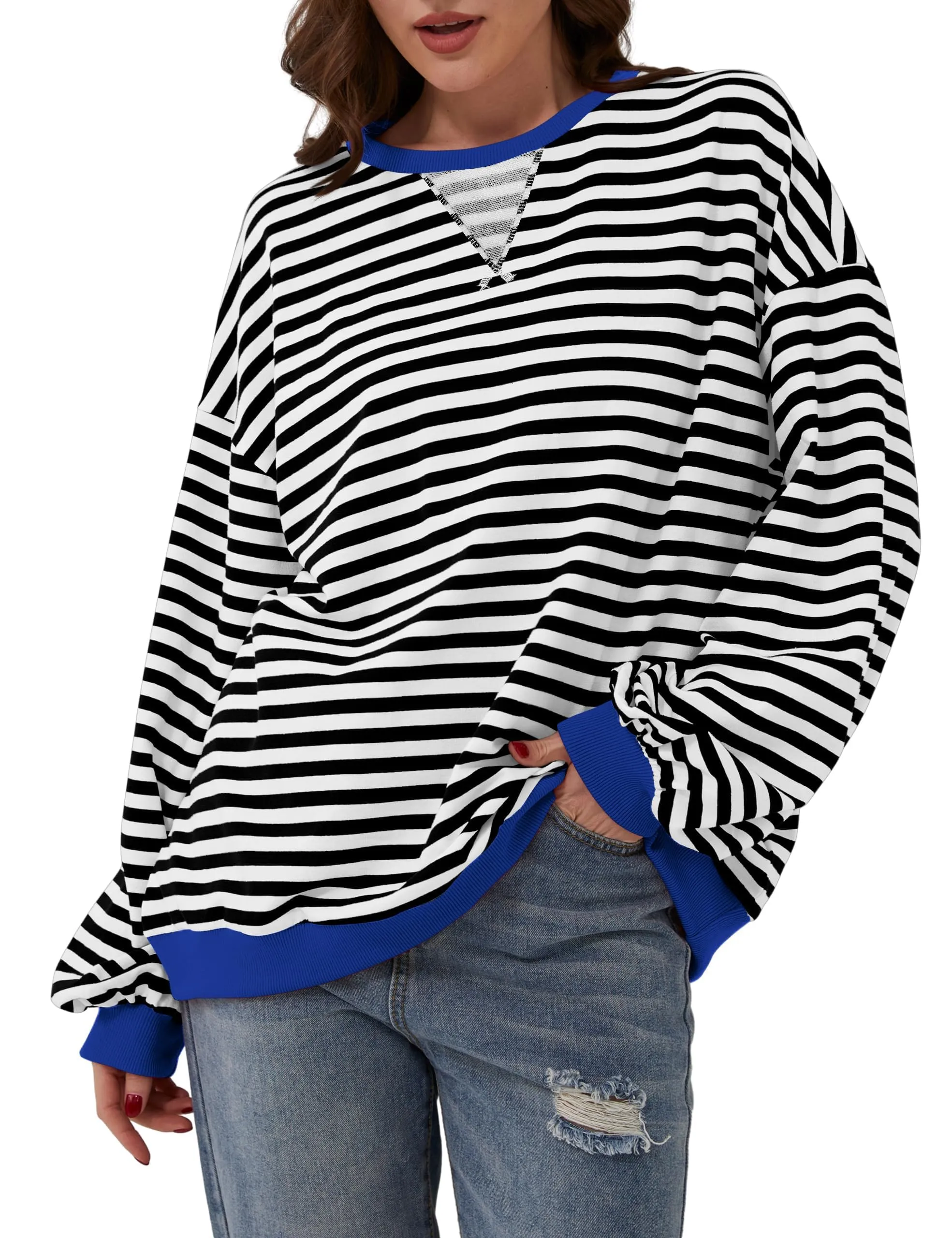 DUOEASE Felpa Donna Oversize a Righe Manica Lunga - immagine 2