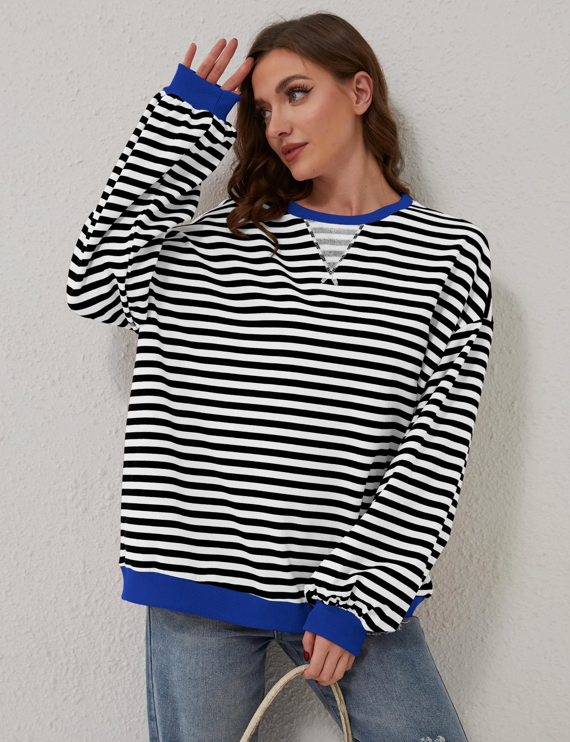 DUOEASE Felpa Donna Oversize a Righe Manica Lunga - immagine 4