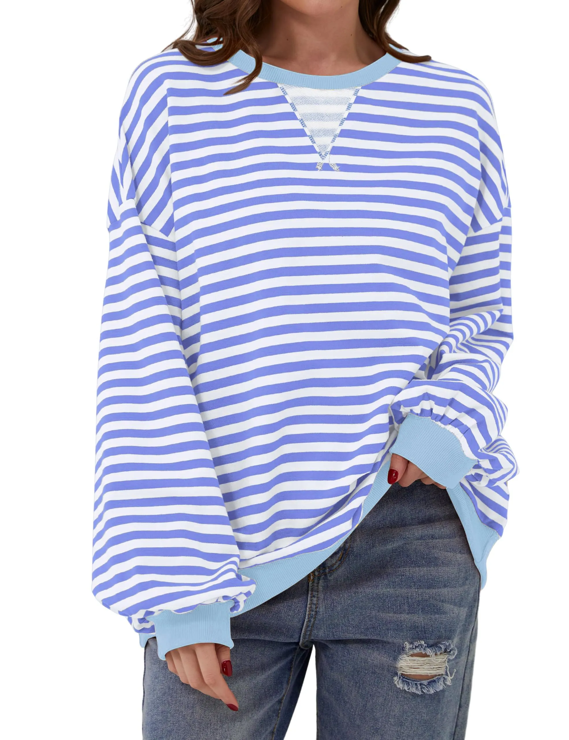 DUOEASE Felpa Donna Oversize a Righe Manica Lunga - immagine 1