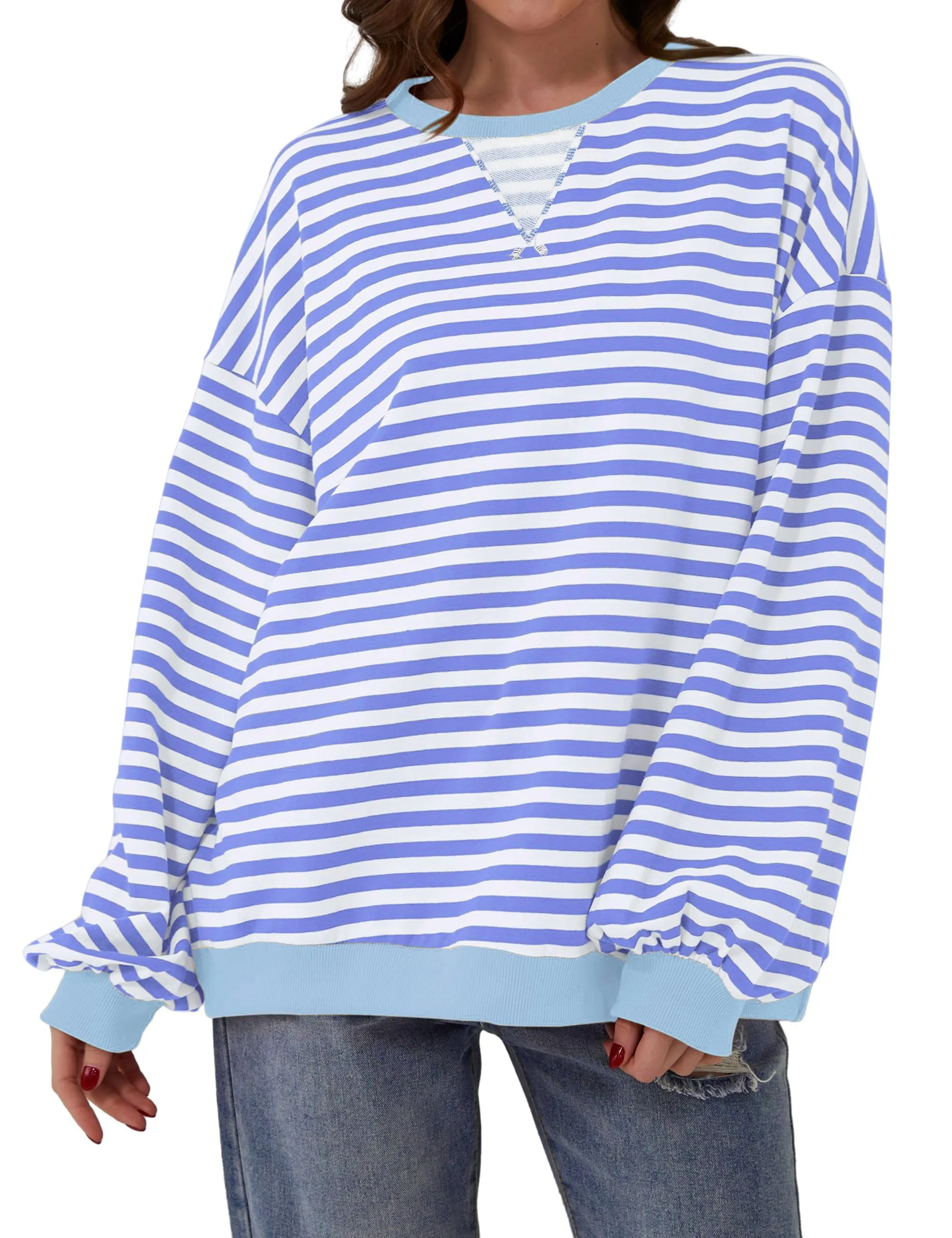 DUOEASE Felpa Donna Oversize a Righe Manica Lunga - immagine 2