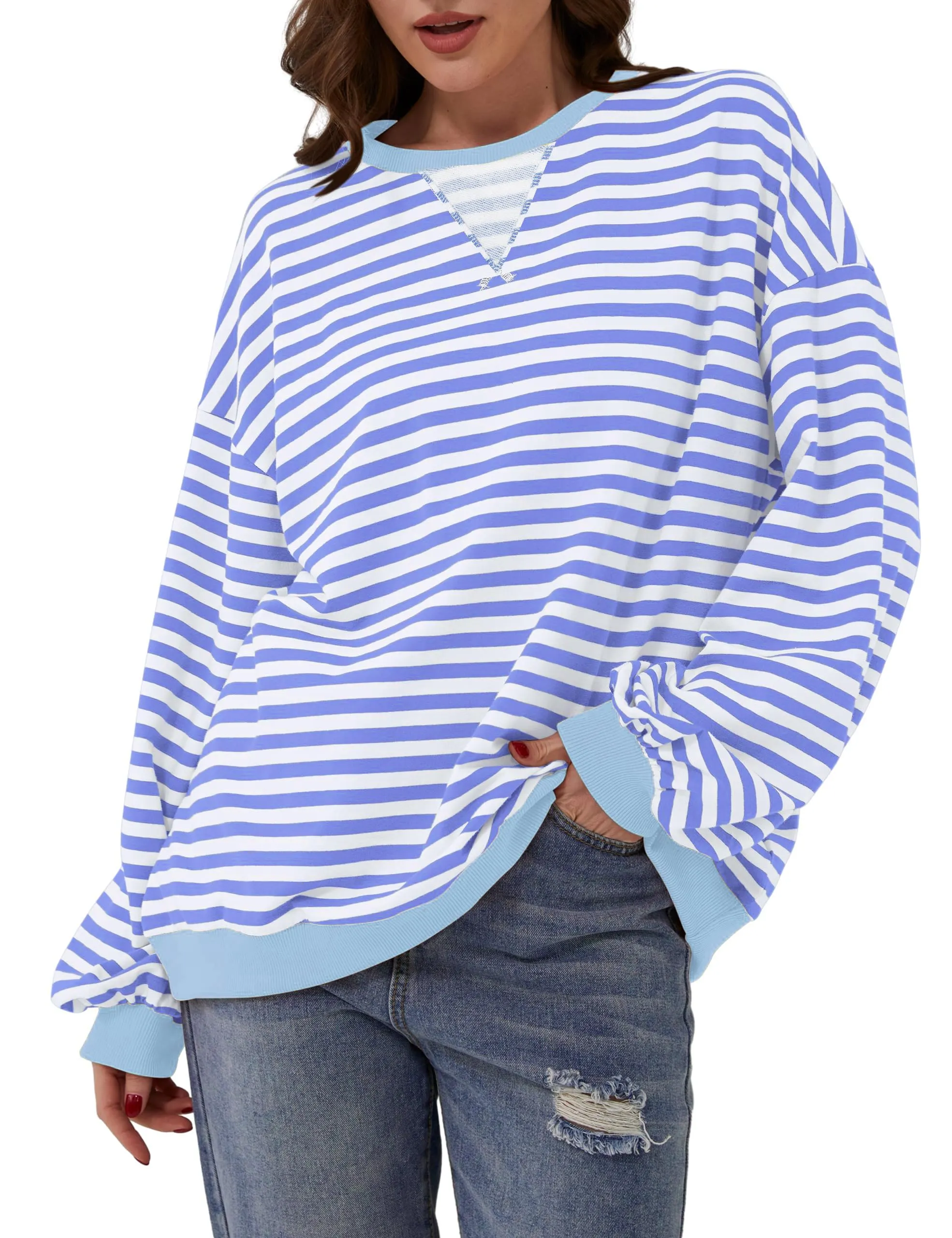 DUOEASE Felpa Donna Oversize a Righe Manica Lunga - immagine 4
