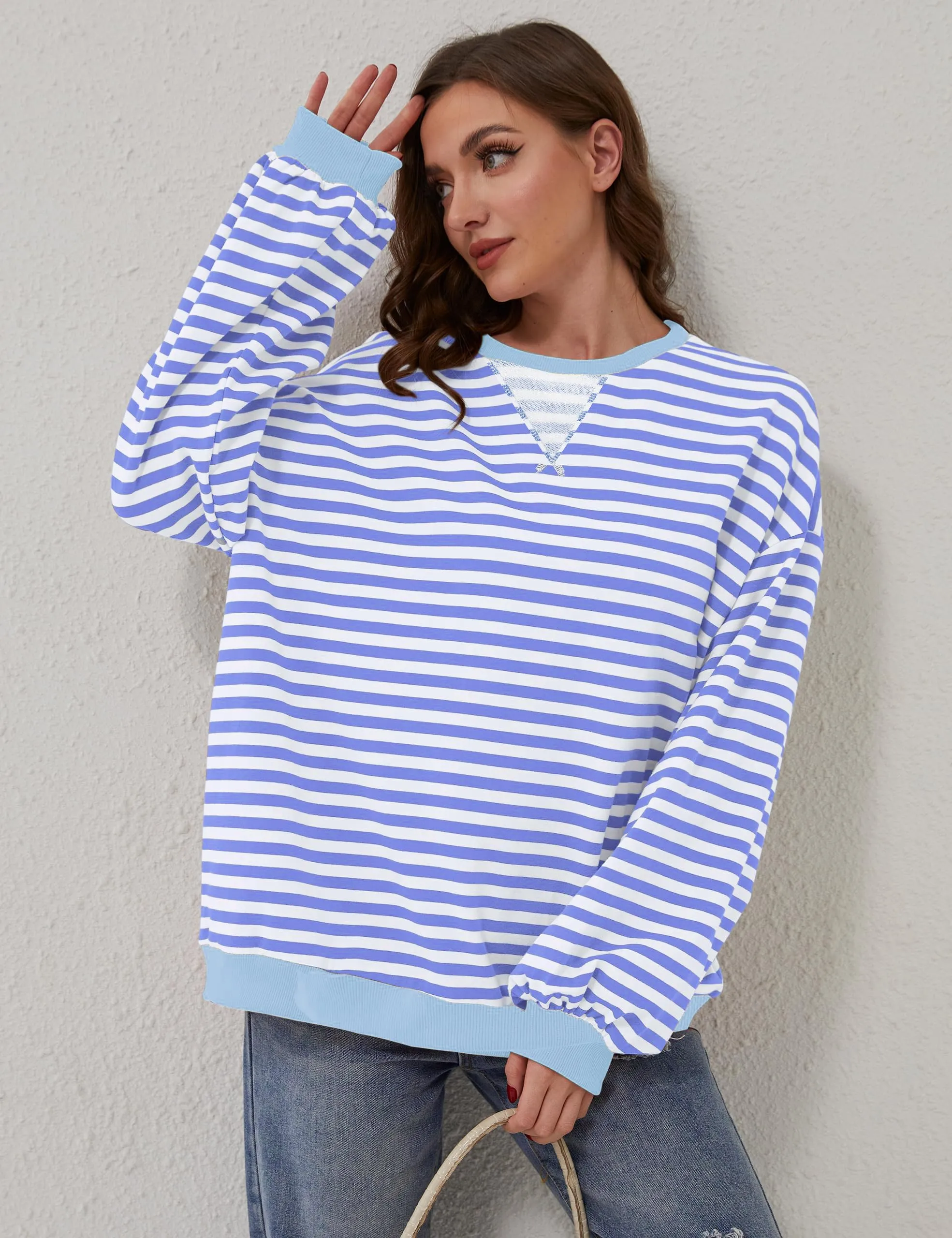 DUOEASE Felpa Donna Oversize a Righe Manica Lunga Y2K - immagine 3