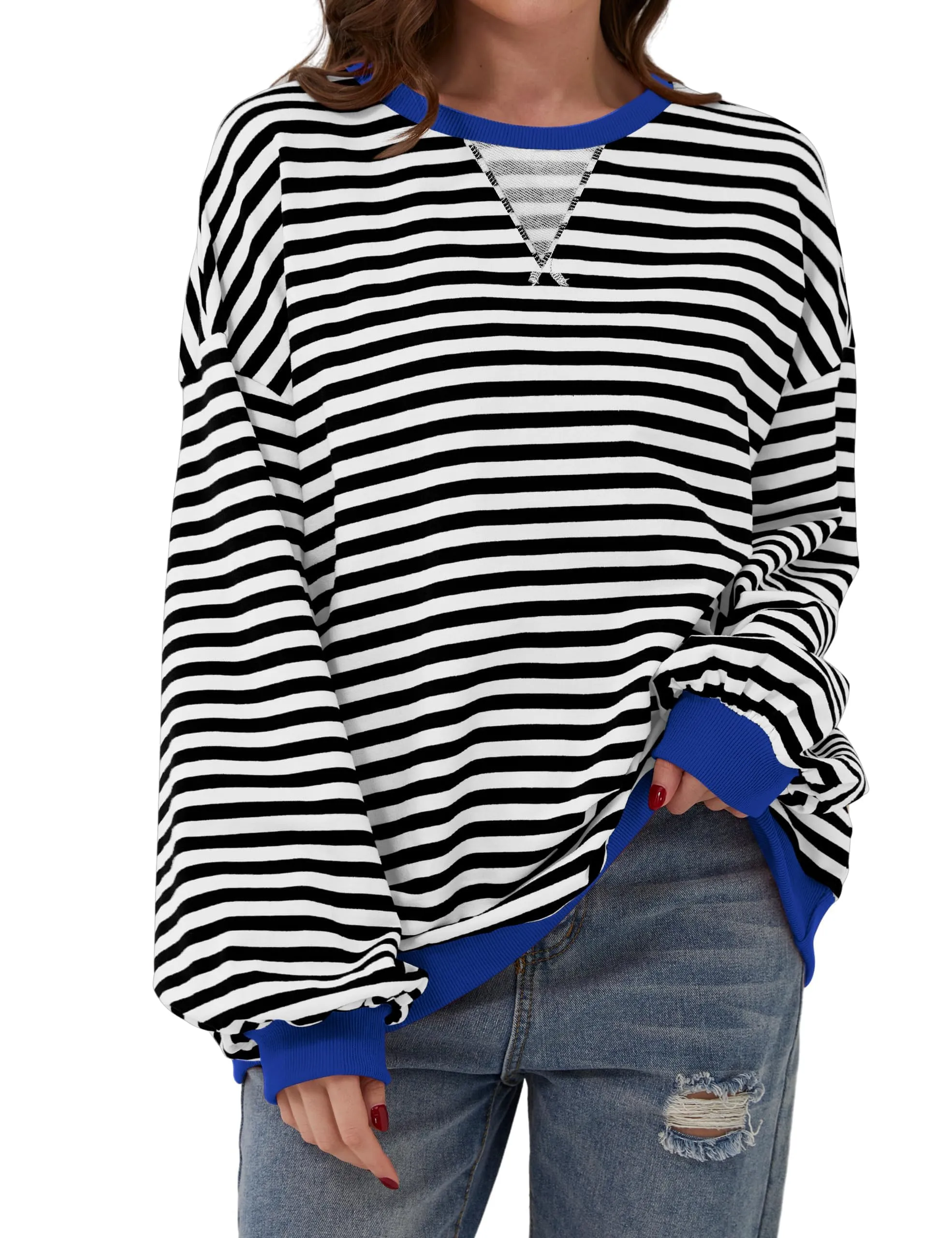 DUOEASE Felpa Donna Oversize a Righe Manica Lunga Top Y2K - immagine 1