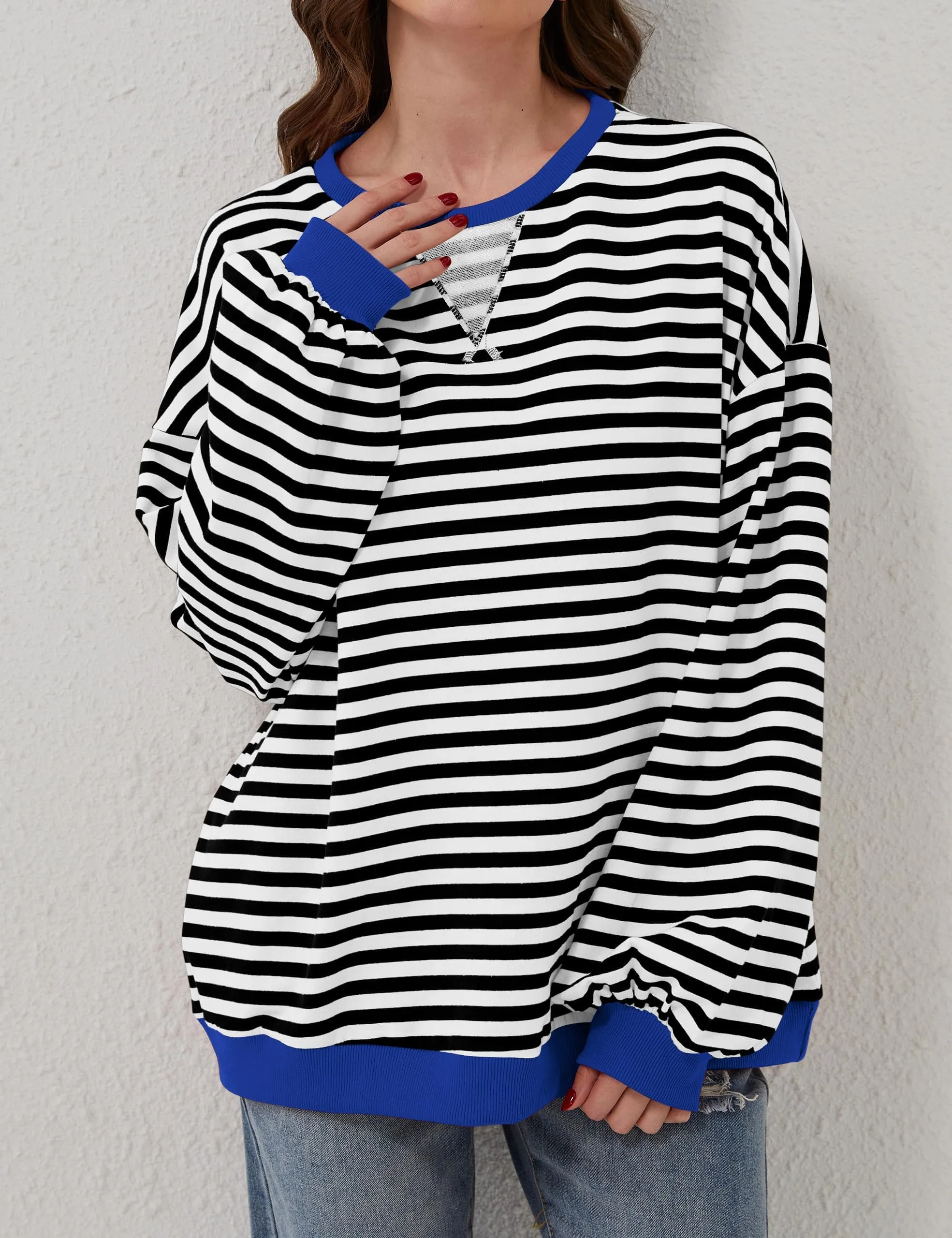 DUOEASE Felpa Donna Oversize a Righe Manica Lunga Top Y2K - immagine 3