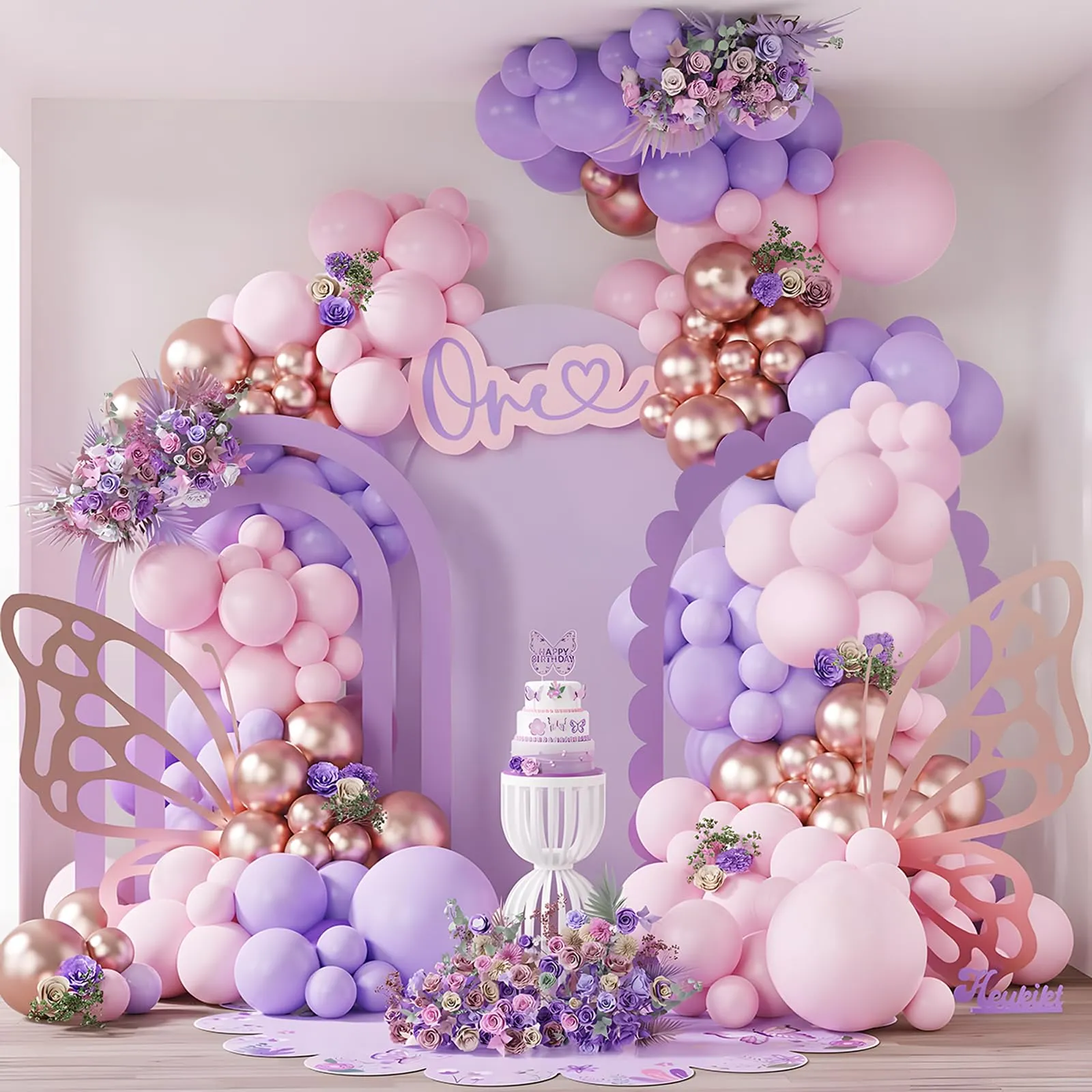 Balloon Garland Kit Arco di Palloncini 105 Pz Rosa Viola e Oro Rosa per Compleanno, Matrimonio, Baby Shower e Anniversario - immagine 1