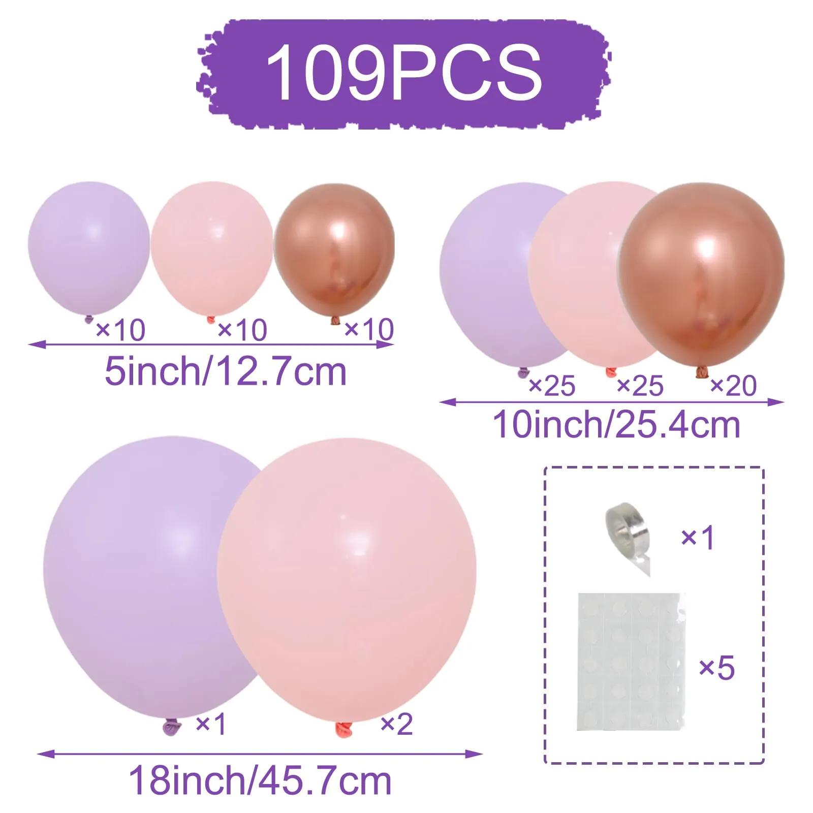 Balloon Garland Kit Arco di Palloncini 105 Pz Rosa Viola e Oro Rosa per Compleanno, Matrimonio, Baby Shower e Anniversario - immagine 2