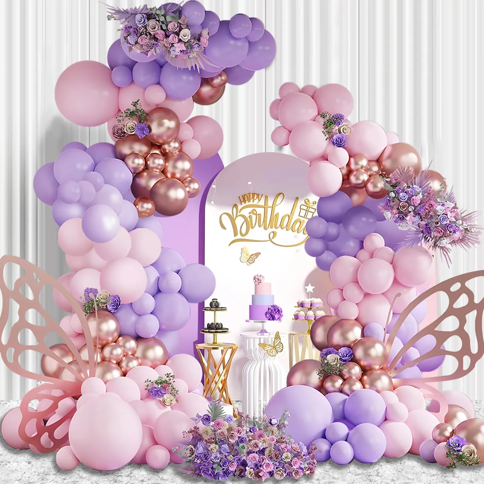 Balloon Garland Kit Arco di Palloncini 105 Pz Rosa Viola e Oro Rosa per Compleanno, Matrimonio, Baby Shower e Anniversario - immagine 5