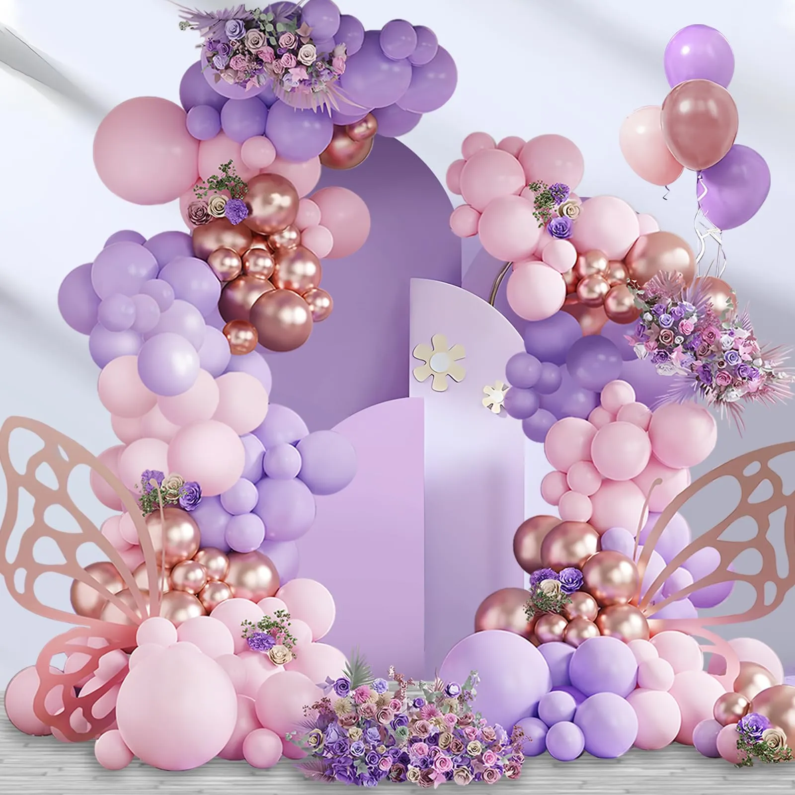 Balloon Garland Kit Arco di Palloncini 105 Pz Rosa Viola e Oro Rosa per Compleanno, Matrimonio, Baby Shower e Anniversario - immagine 7