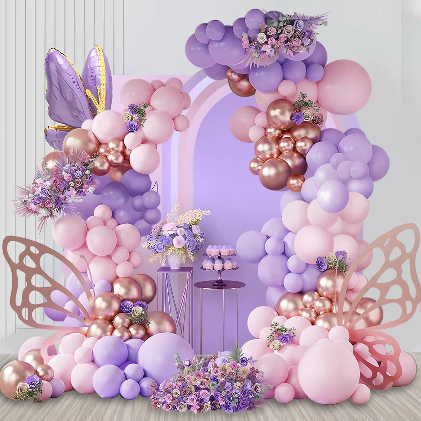 Balloon Garland Kit Arco di Palloncini 105 Pz Rosa Viola e Oro Rosa per Compleanno, Matrimonio, Baby Shower e Anniversario - immagine 8