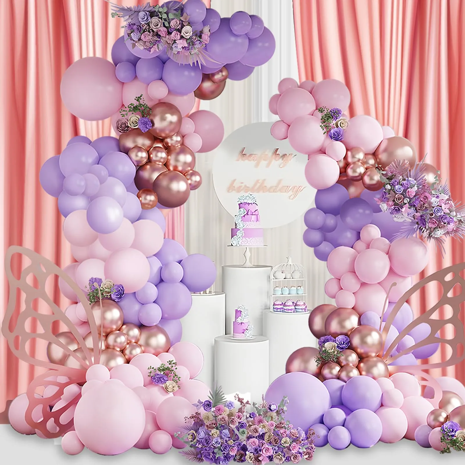 Balloon Garland Kit Arco di Palloncini 105 Pz Rosa Viola e Oro Rosa per Compleanno, Matrimonio, Baby Shower e Anniversario - immagine 9
