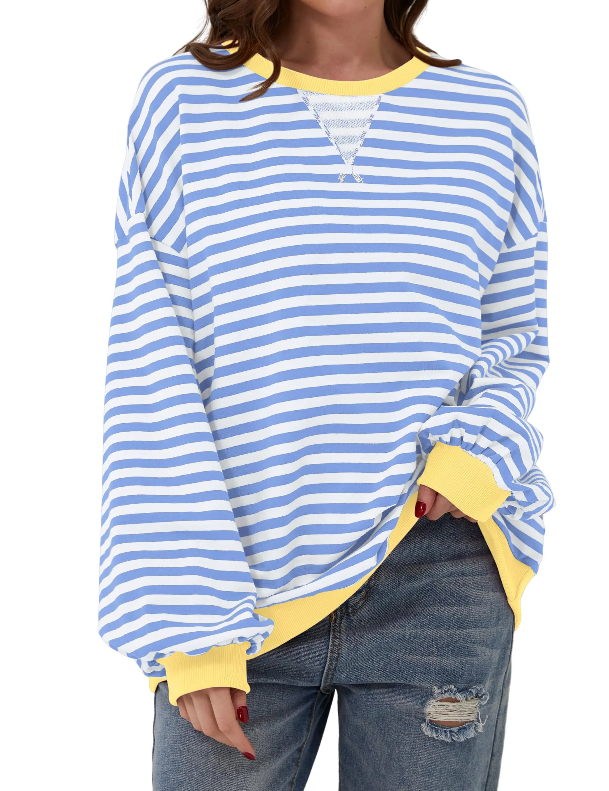 DUOEASE Felpa Donna Oversize a Righe Manica Lunga - immagine 1