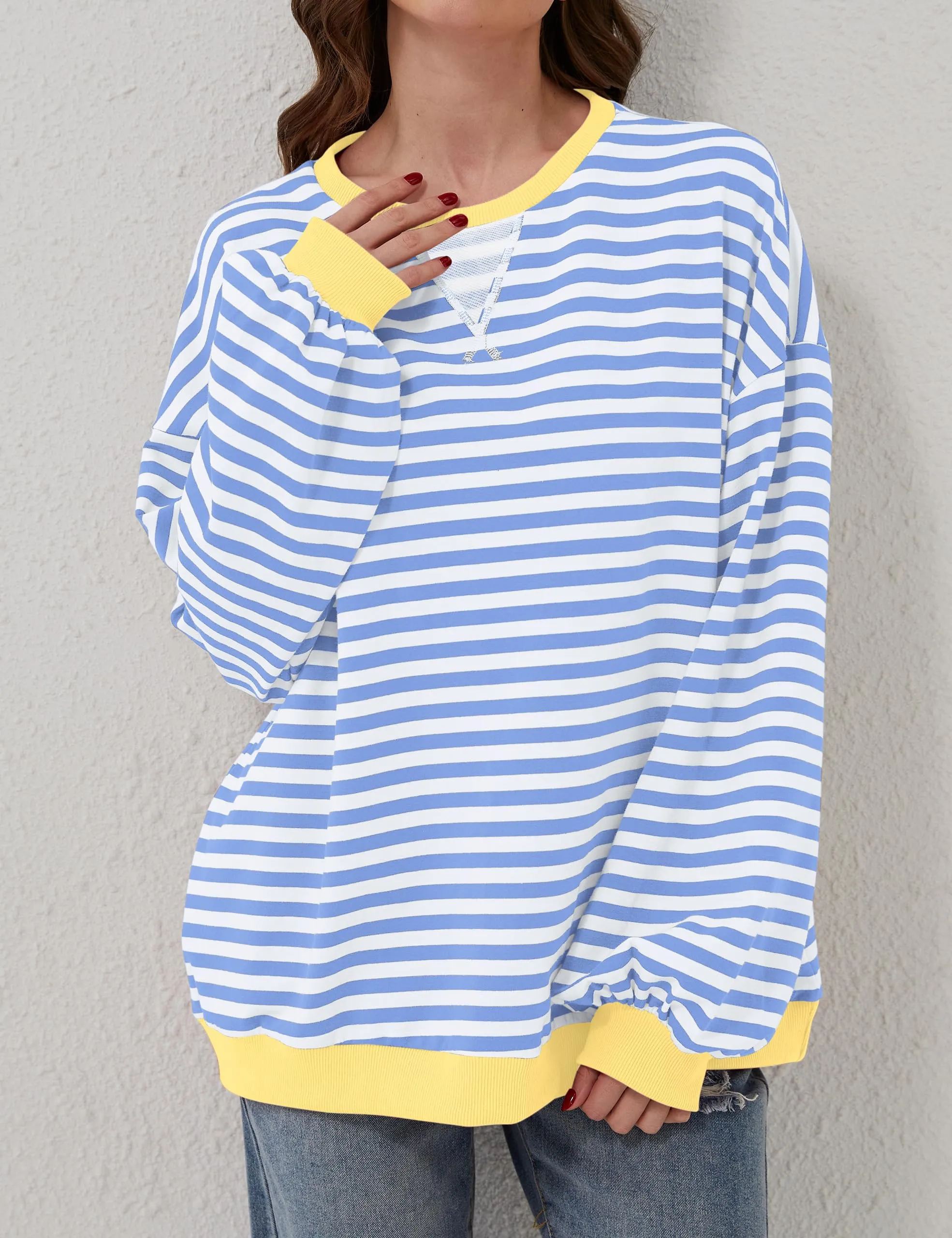 DUOEASE Felpa Donna Oversize a Righe Manica Lunga - immagine 3