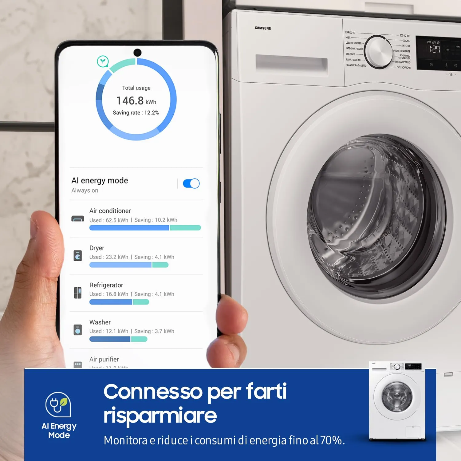 Samsung Crystal Clean WW90CGC04DTEET Lavatrice Libera Installazione, 9 kg, Wifi, Ecobubble, Vapore, Carica Frontale - immagine 2