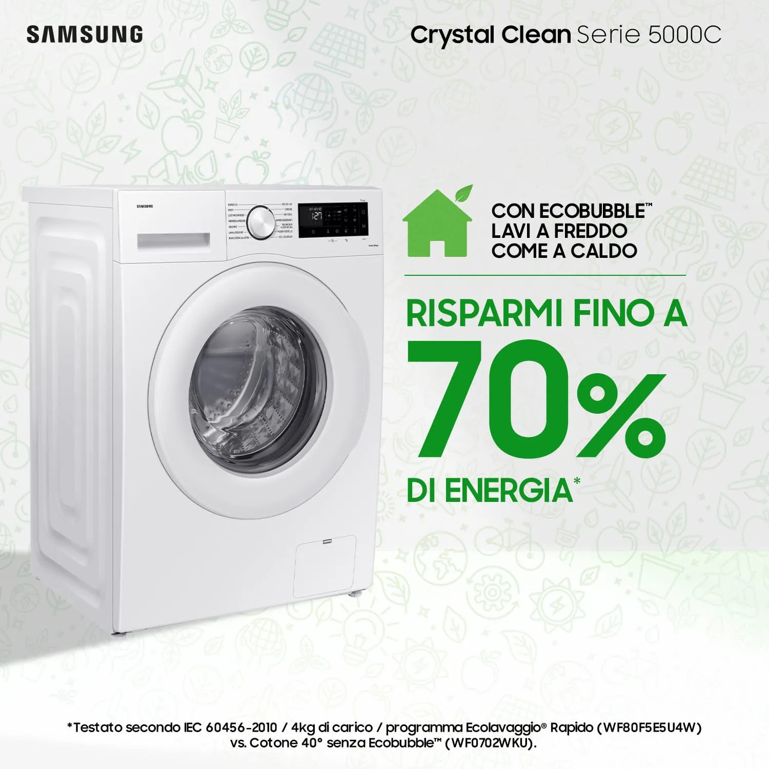 Samsung Crystal Clean WW90CGC04DTEET Lavatrice Libera Installazione, 9 kg, Wifi, Ecobubble, Vapore, Carica Frontale - immagine 6