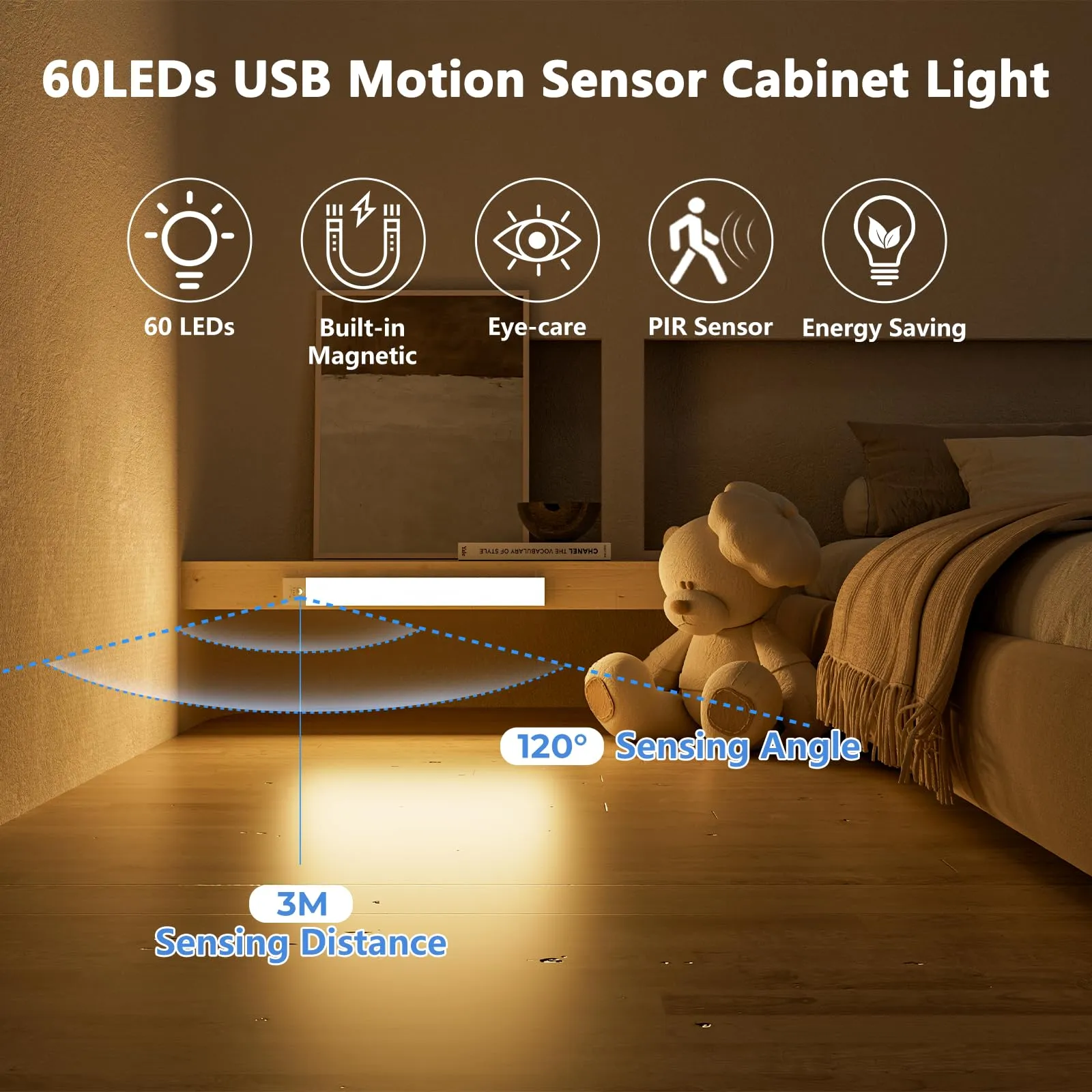 OUILA Luce Armadio LED con Sensore di Movimento, 32cm x 3 Pezzi, GLS-C004 - immagine 4