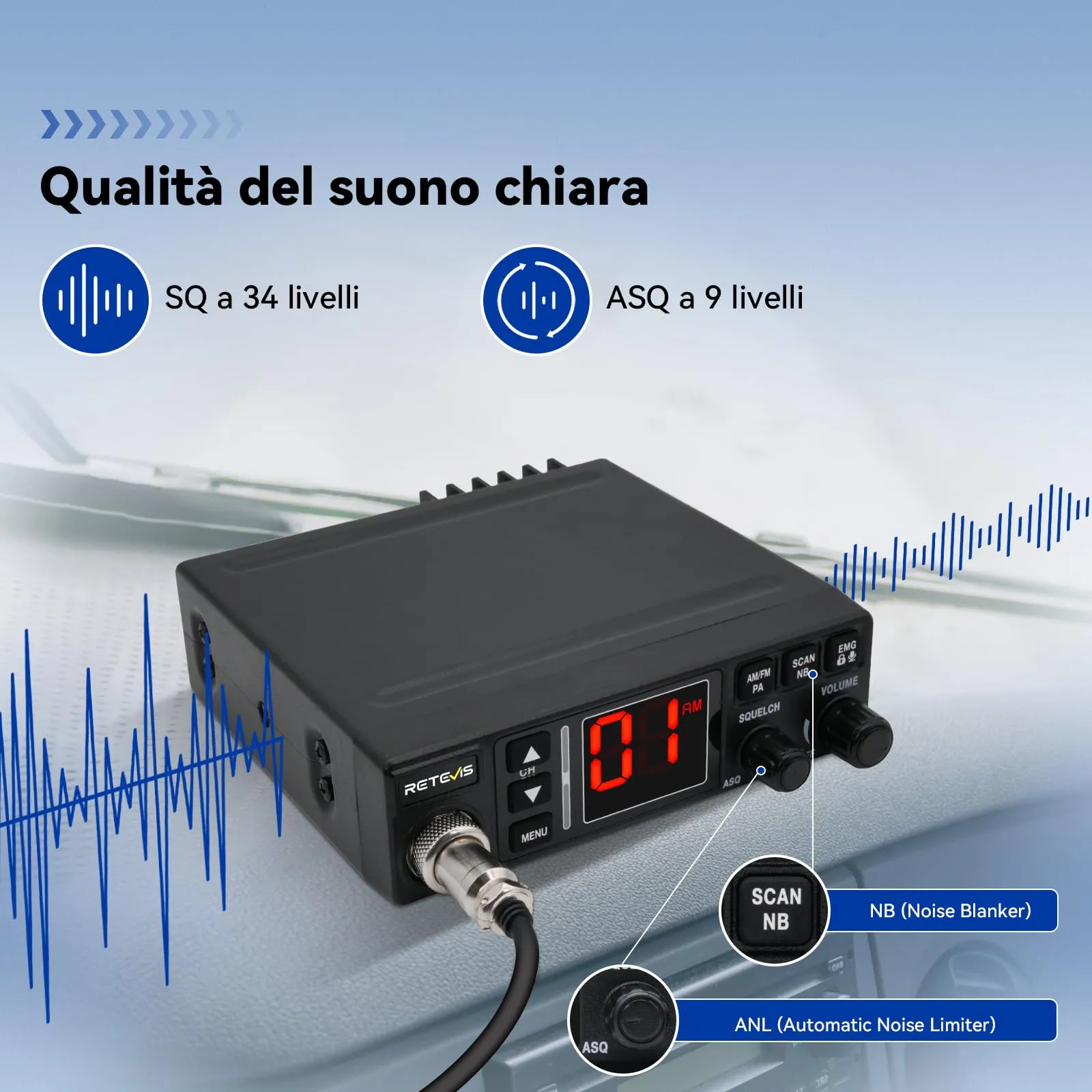 Retevis MB63A CB Radio, 40 Channel AM FM Kit for Trucks - immagine 3