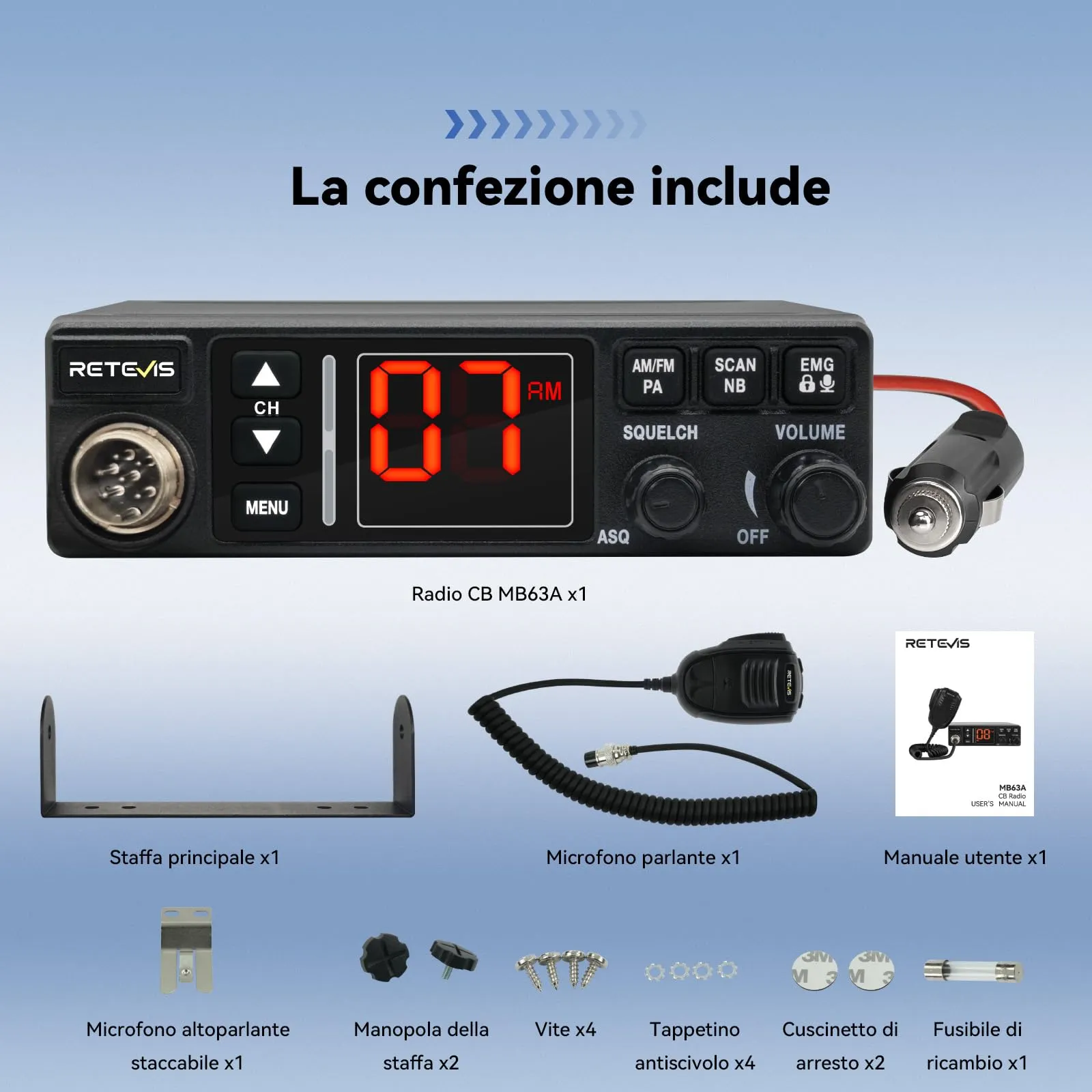 Retevis MB63A CB Radio, 40 Channel AM FM Kit for Trucks - immagine 7