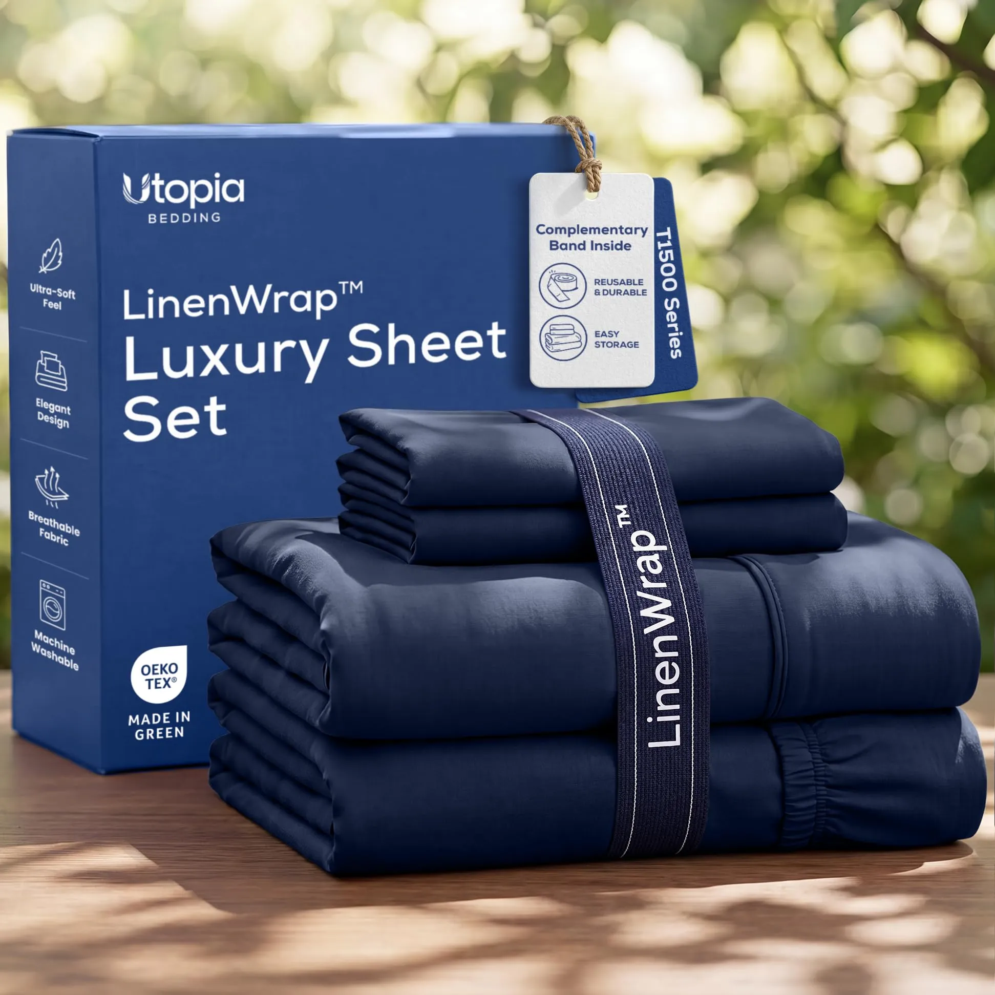 Utopia Bedding Set di lenzuola in microfibra spazzolata, 4 pezzi, tasca profonda 38,1 cm, Full, Blu Navy - immagine 1