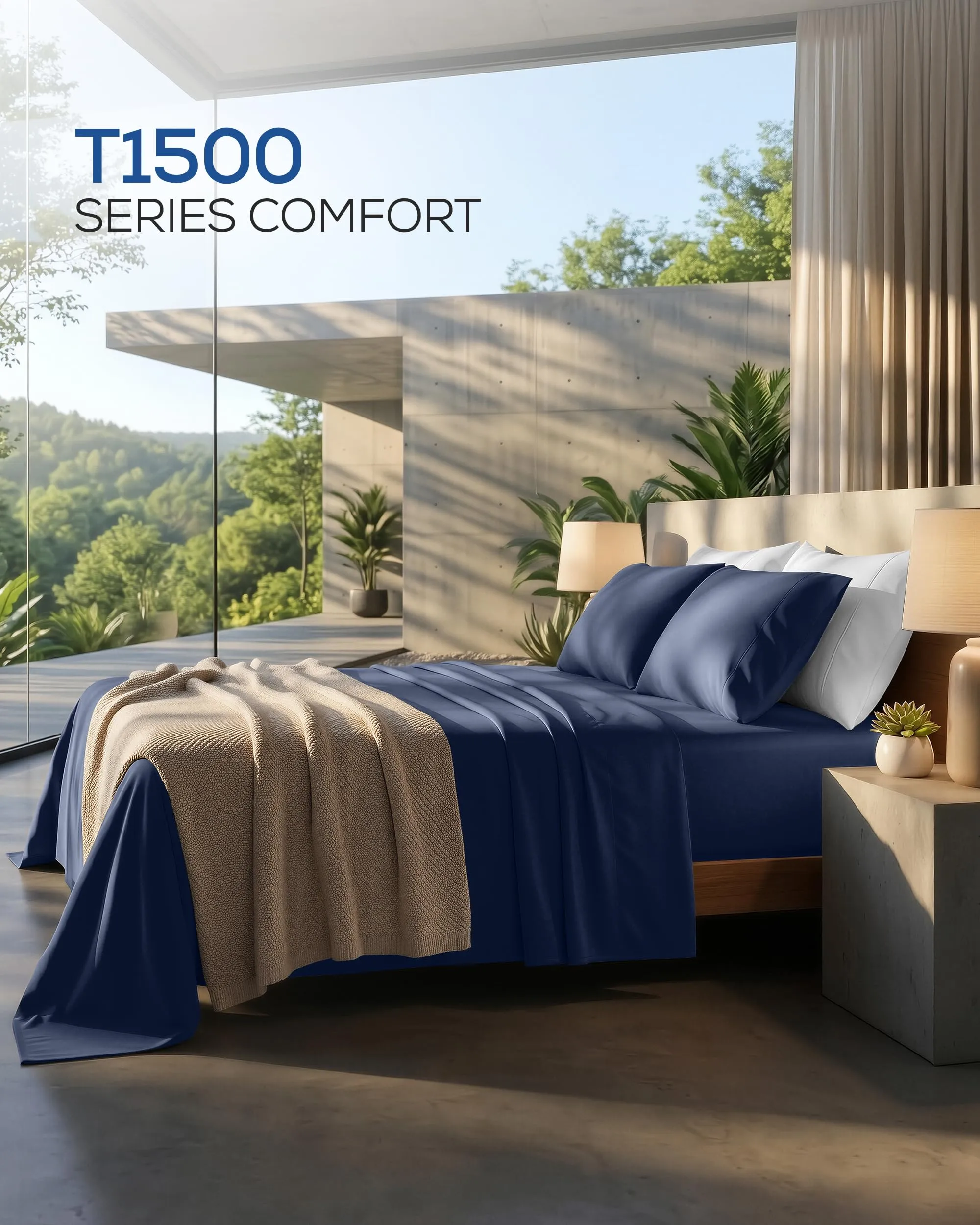 Utopia Bedding Set di lenzuola in microfibra spazzolata, 4 pezzi, tasca profonda 38,1 cm, Full, Blu Navy - immagine 2