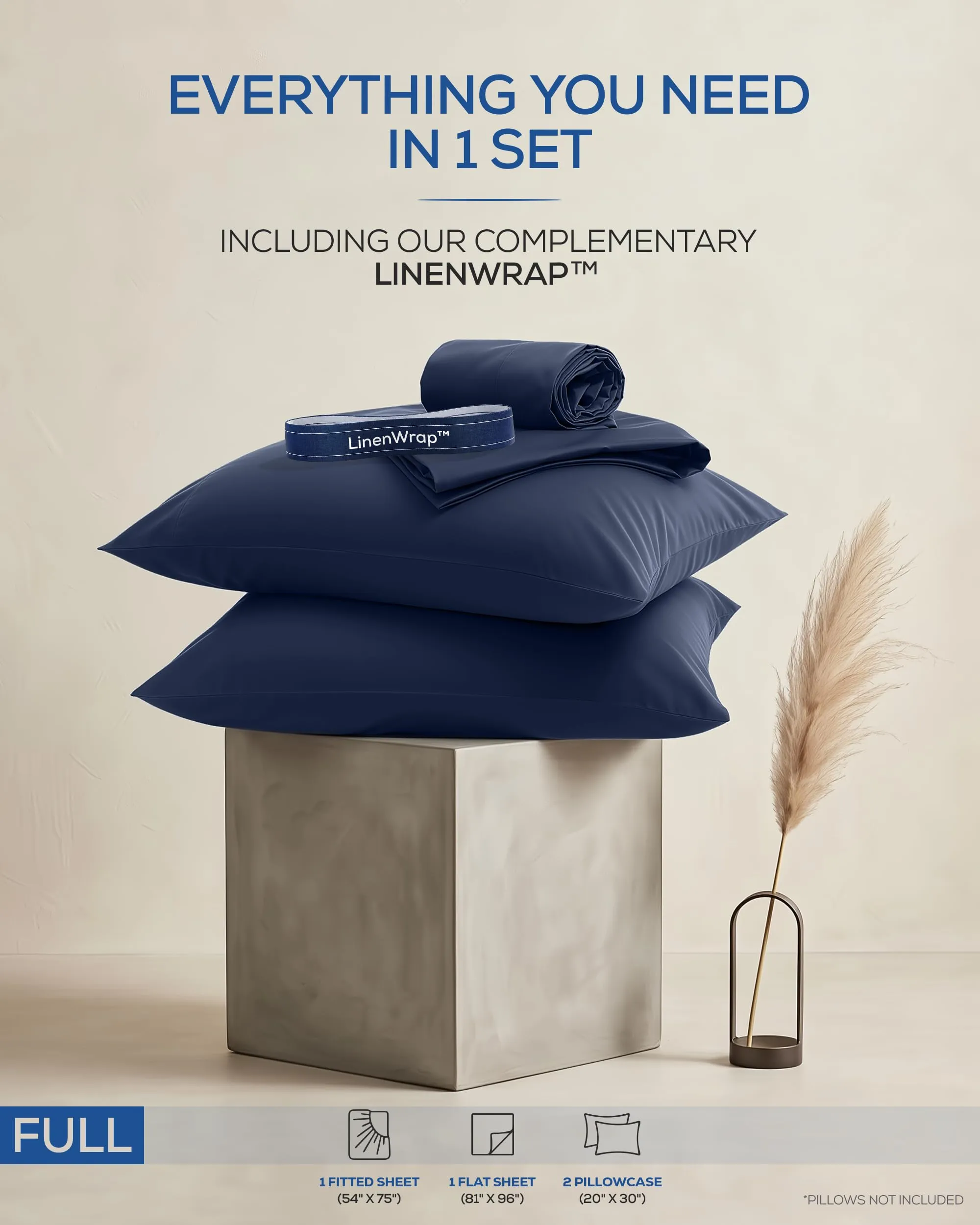 Utopia Bedding Set di lenzuola in microfibra spazzolata, 4 pezzi, tasca profonda 38,1 cm, Full, Blu Navy - immagine 3