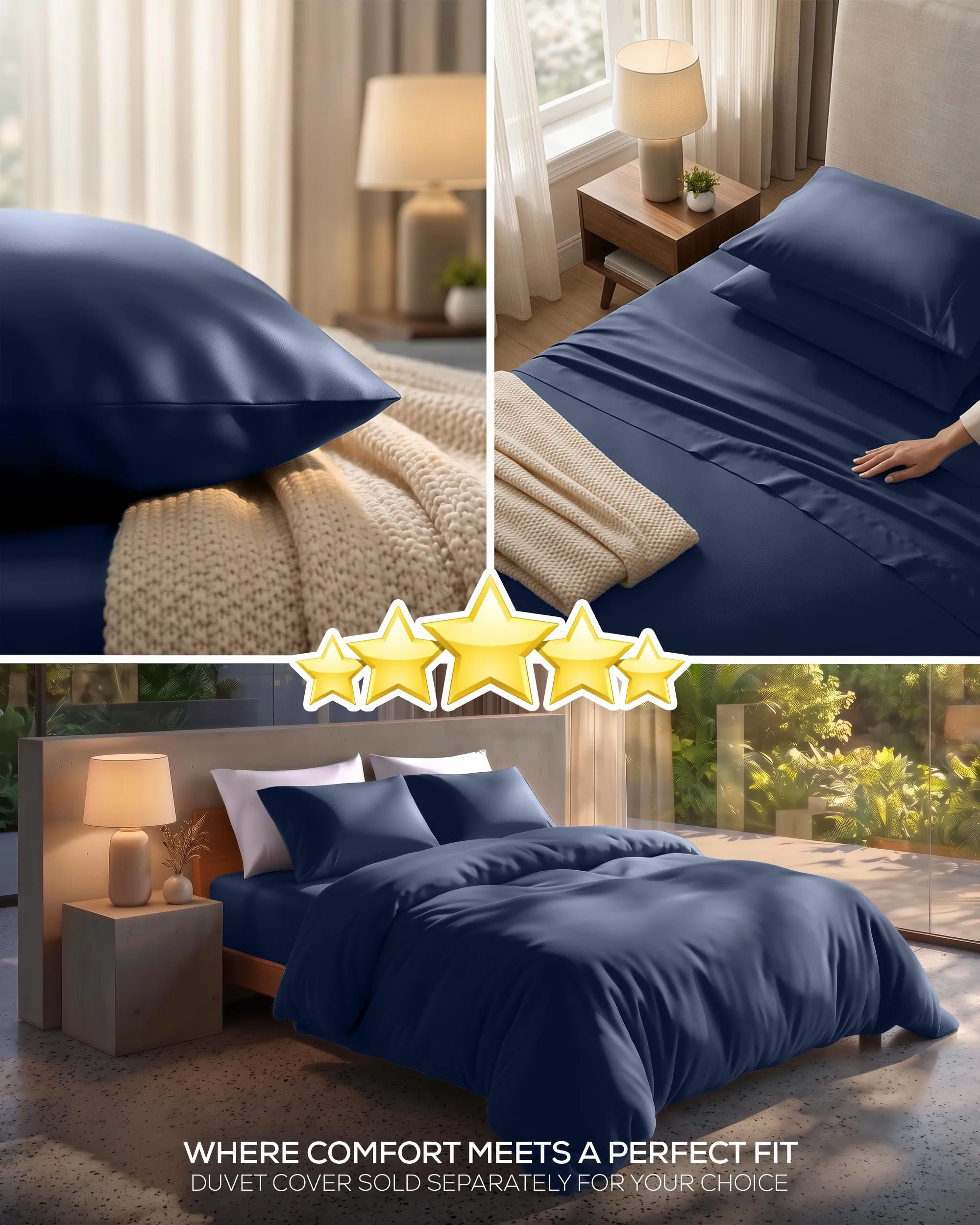 Utopia Bedding Set di lenzuola in microfibra spazzolata, 4 pezzi, tasca profonda 38,1 cm, Full, Blu Navy - immagine 6