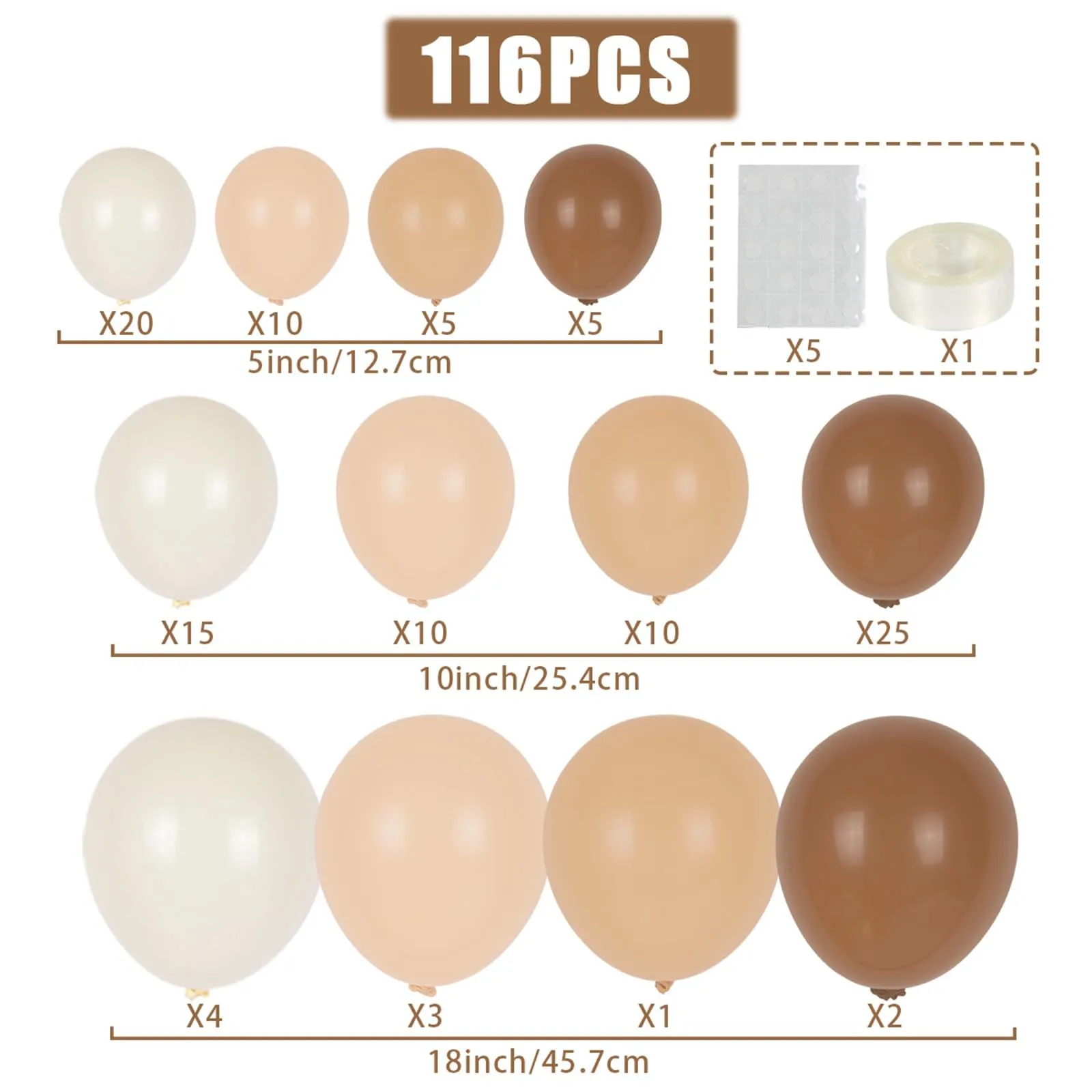 Balloon Garland Kit Arco Palloncini Marroni, Caffè, Beige e Bianchi, 116 Pezzi - immagine 2