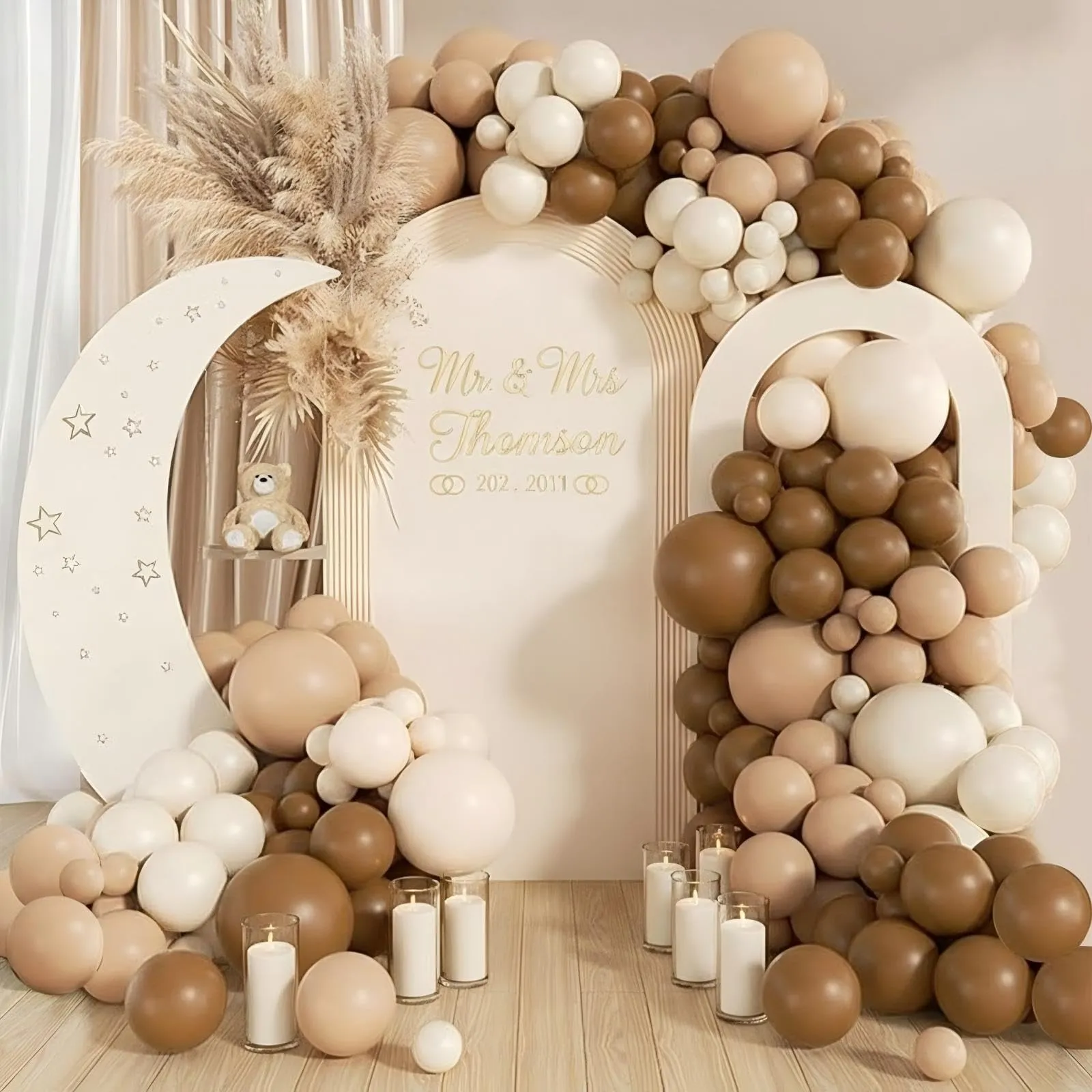 Balloon Garland Kit Arco Palloncini Marroni, Caffè, Beige e Bianchi, 116 Pezzi - immagine 3