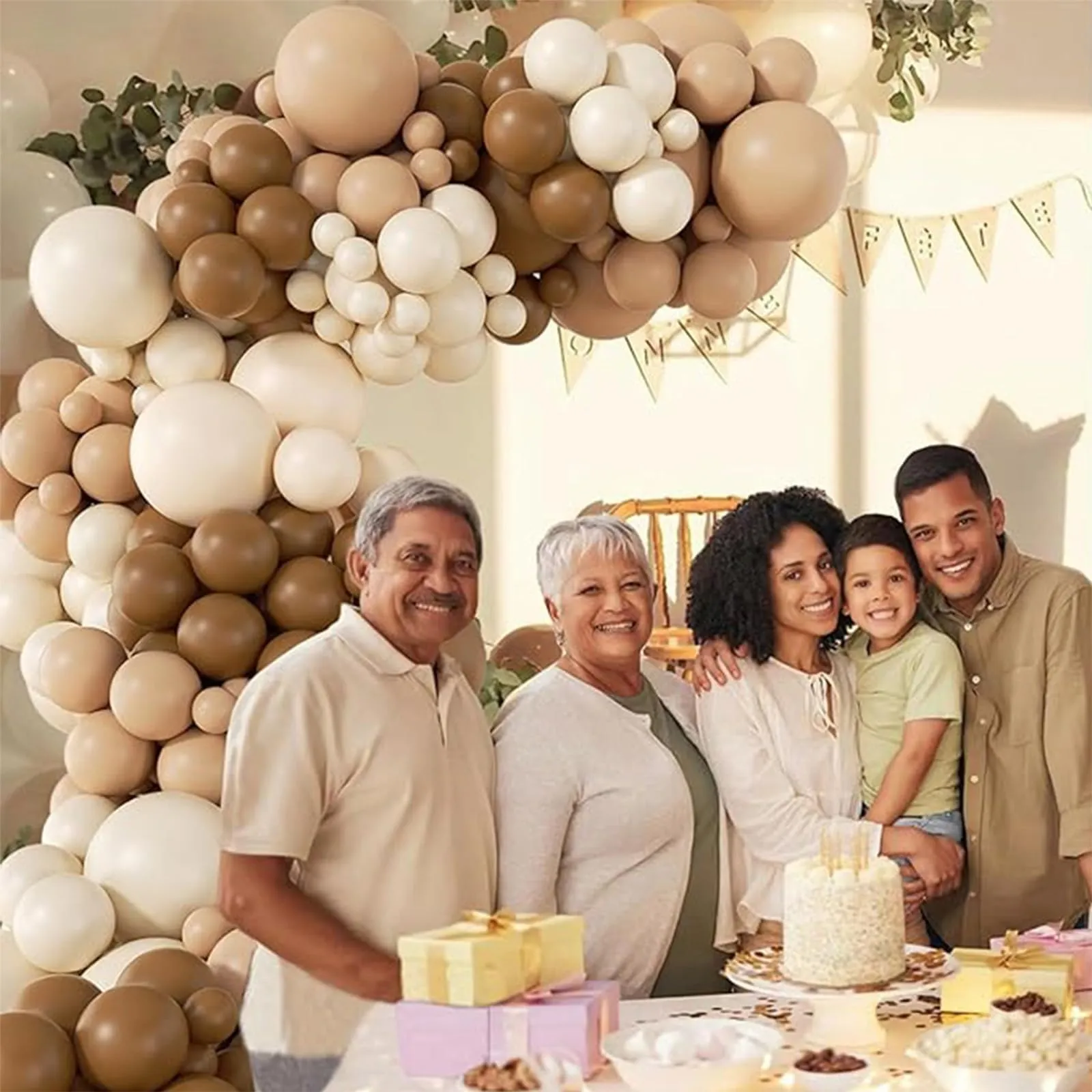 Balloon Garland Kit Arco Palloncini Marroni, Caffè, Beige e Bianchi, 116 Pezzi - immagine 4