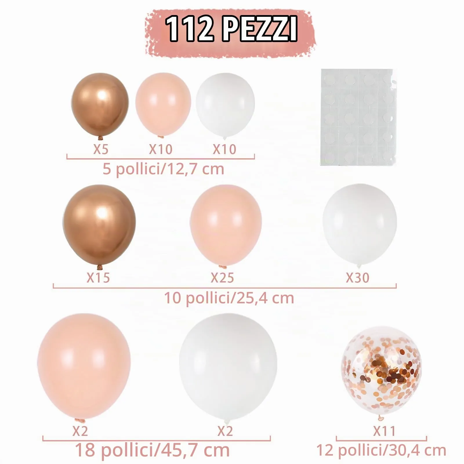 Balloon Garland Kit Ghirlanda Palloncini Bianco Oro Rosa, 118 Pezzi con Palloncini di Coriandoli - immagine 2