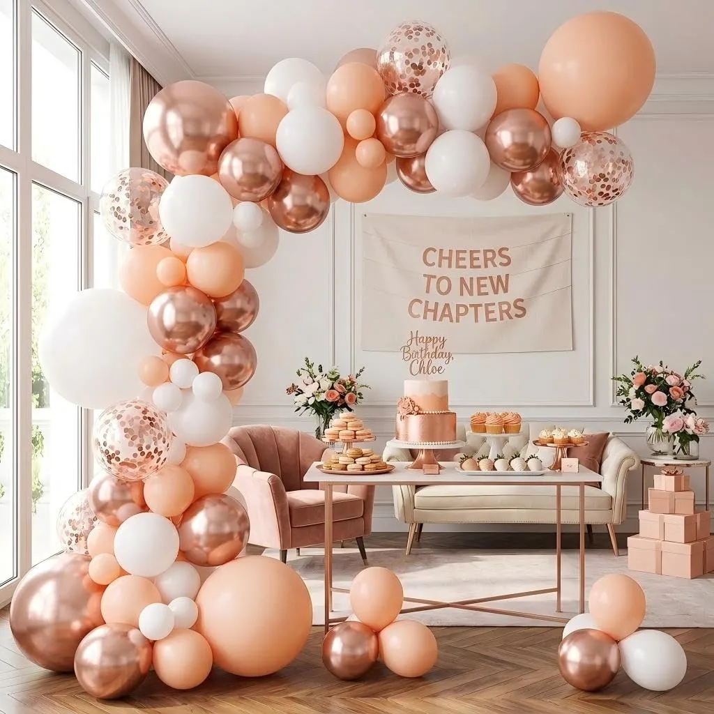 Balloon Garland Kit Ghirlanda Palloncini Bianco Oro Rosa, 118 Pezzi con Palloncini di Coriandoli - immagine 3