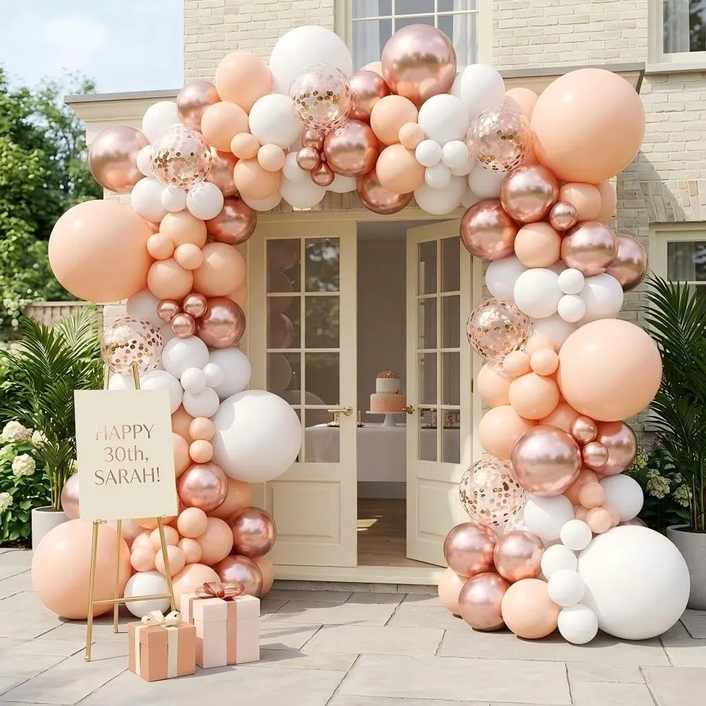 Balloon Garland Kit Ghirlanda Palloncini Bianco Oro Rosa, 118 Pezzi con Palloncini di Coriandoli - immagine 5