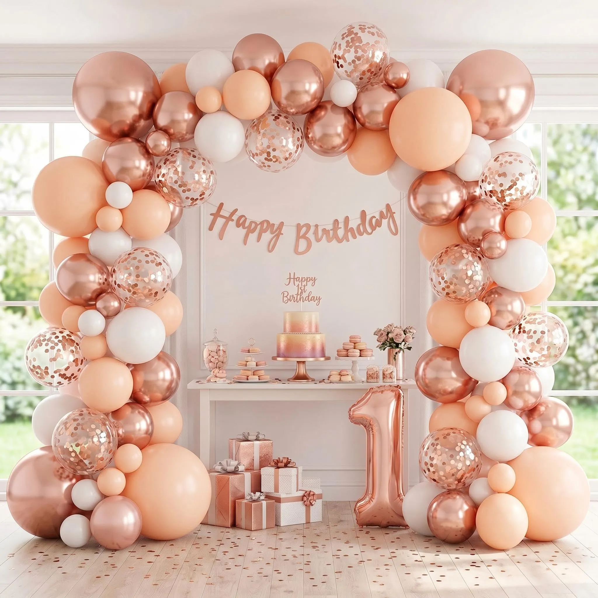 Balloon Garland Kit Ghirlanda Palloncini Bianco Oro Rosa, 118 Pezzi con Palloncini di Coriandoli - immagine 6