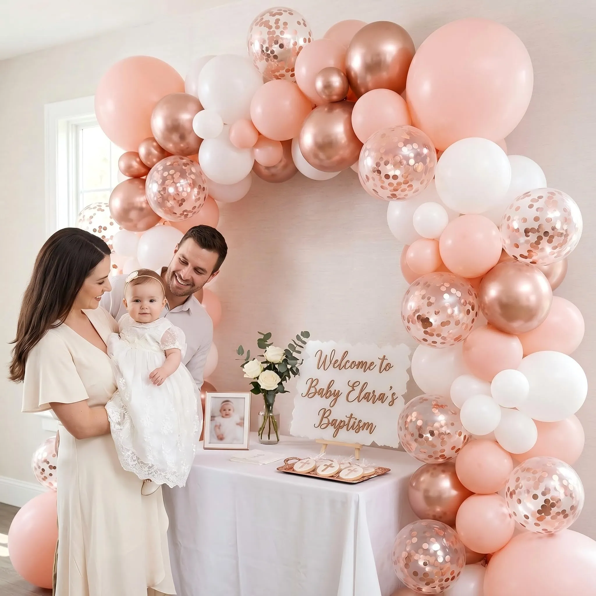 Balloon Garland Kit Ghirlanda Palloncini Bianco Oro Rosa, 118 Pezzi con Palloncini di Coriandoli - immagine 7